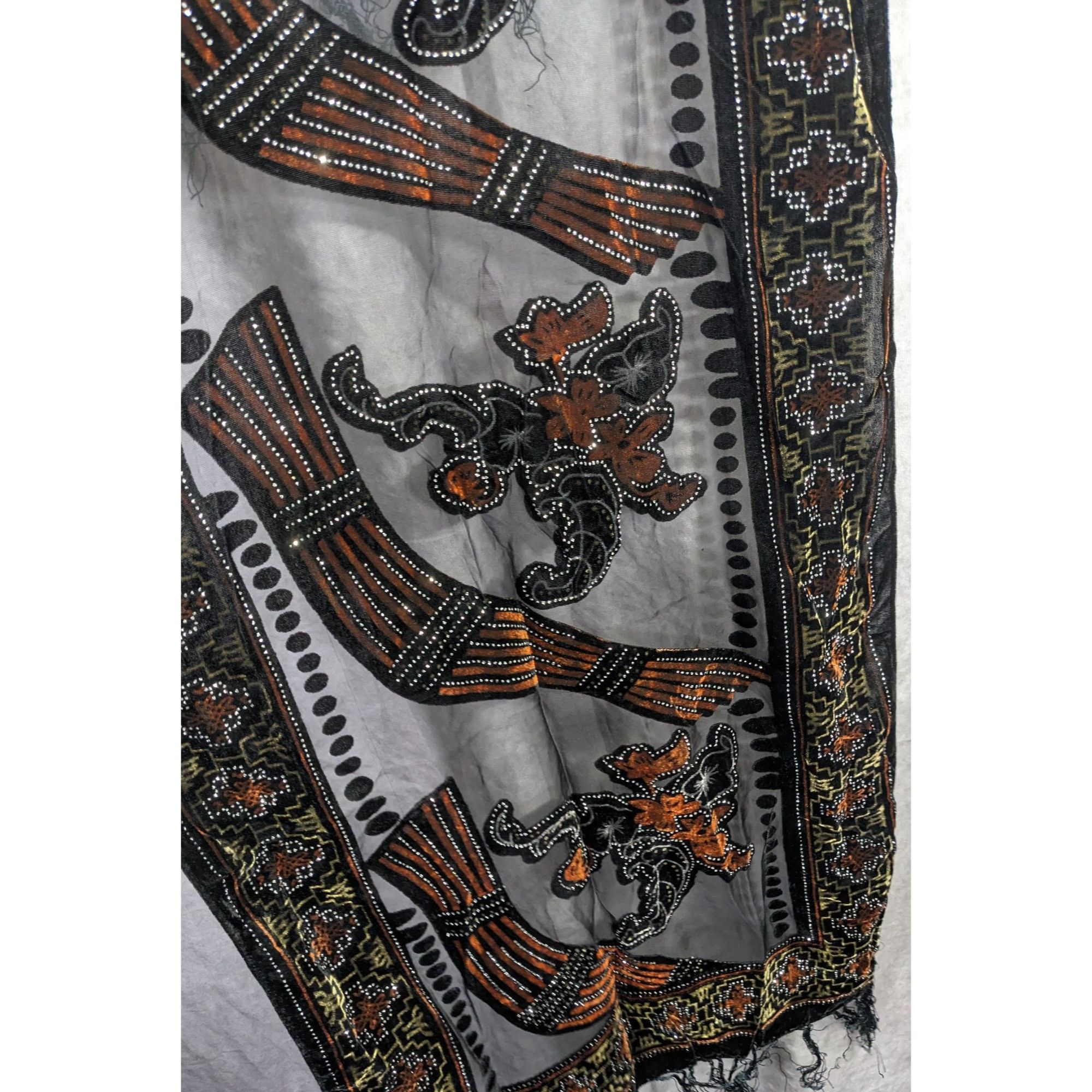 Other Vintage Glitter Burnt Velvet Floral Scarf With Fringe Elegan Size ONE SIZE - 8 Thumbnail