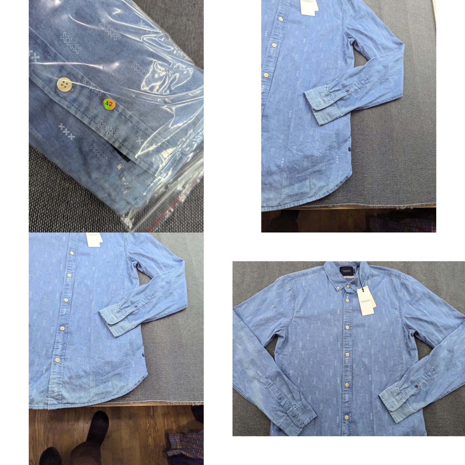 Scotch & Soda Scotch & Soda Button-Down Shirt Mens Denim Blue Long Sleeve Cotton Canvas Geometric Pattern Casual S Size US S / EU 44-46 / 1 - 9 Thumbnail