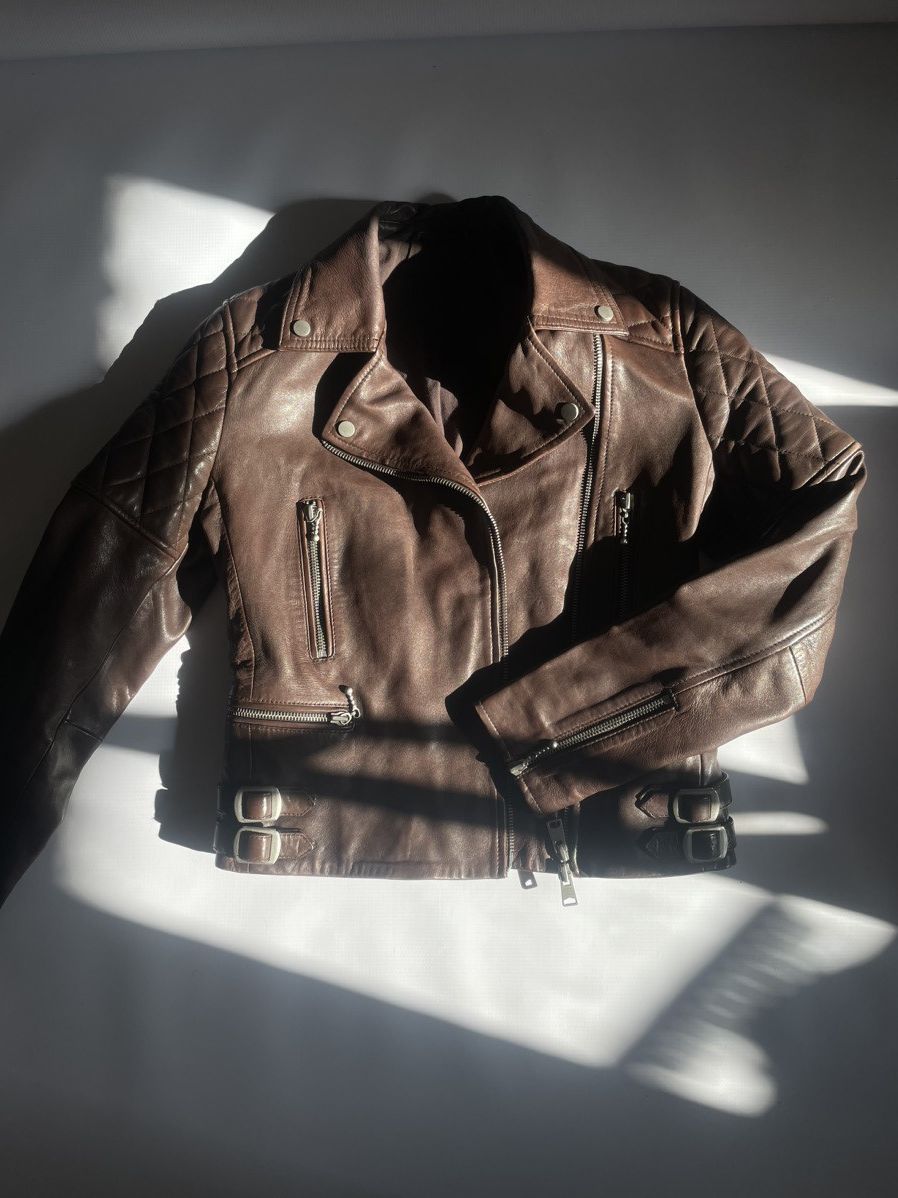 image of Allsaints Brown Lether Jacket 32/34 Lambskin, Women's (Size XS)