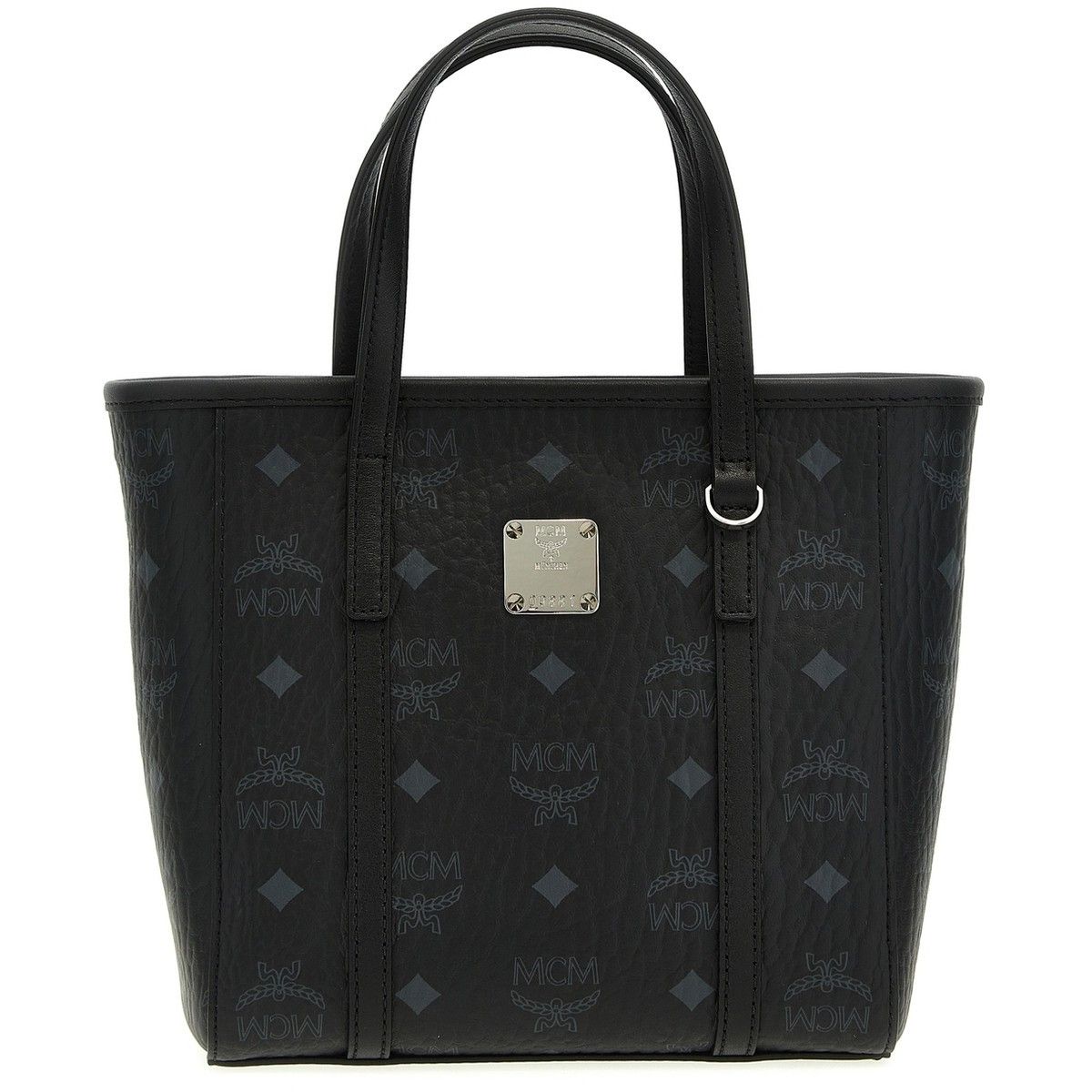 image of MCM Black M-Veritas Mini Shopping Tote Bag, Women's