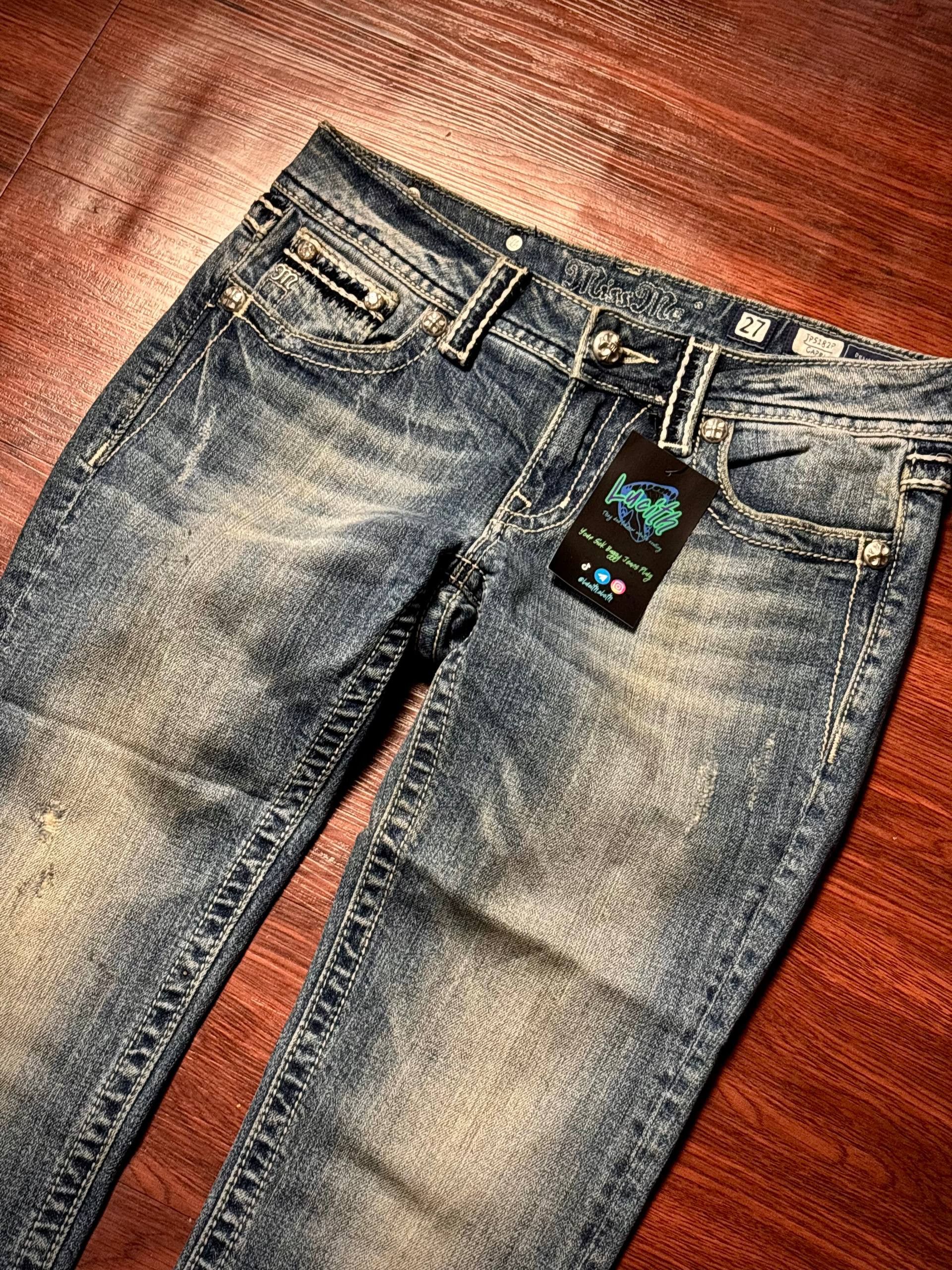 Issey Miyake Vintage Y2K Miss Me Capri Embroidered Cross Denim Pants Size 28" / US 6 / IT 42 - 4 Thumbnail