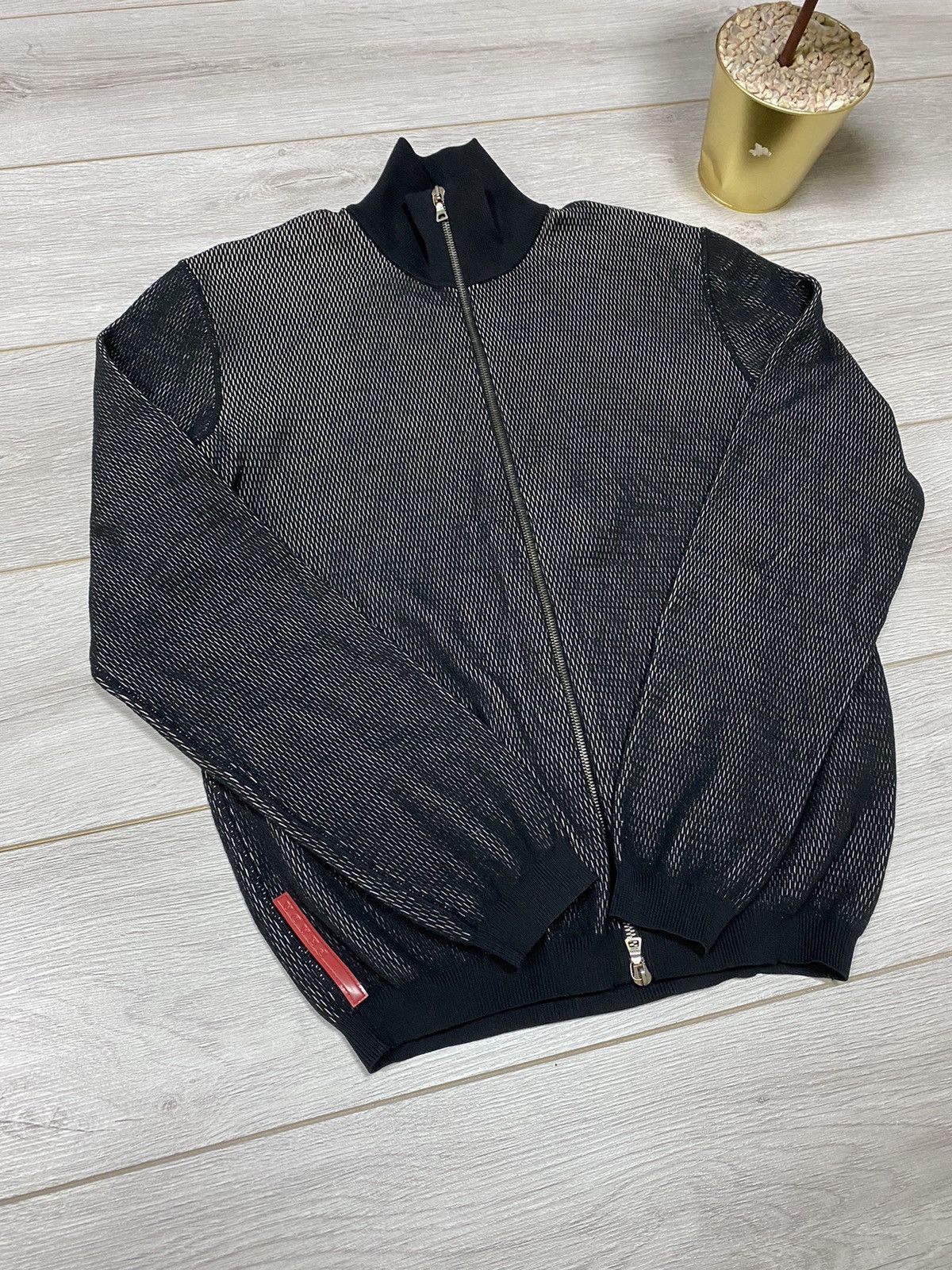 Prada Prada red tab RARE mesh vintage zip bomber sweater Size US L / EU 52-54 / 3 - 11 Thumbnail