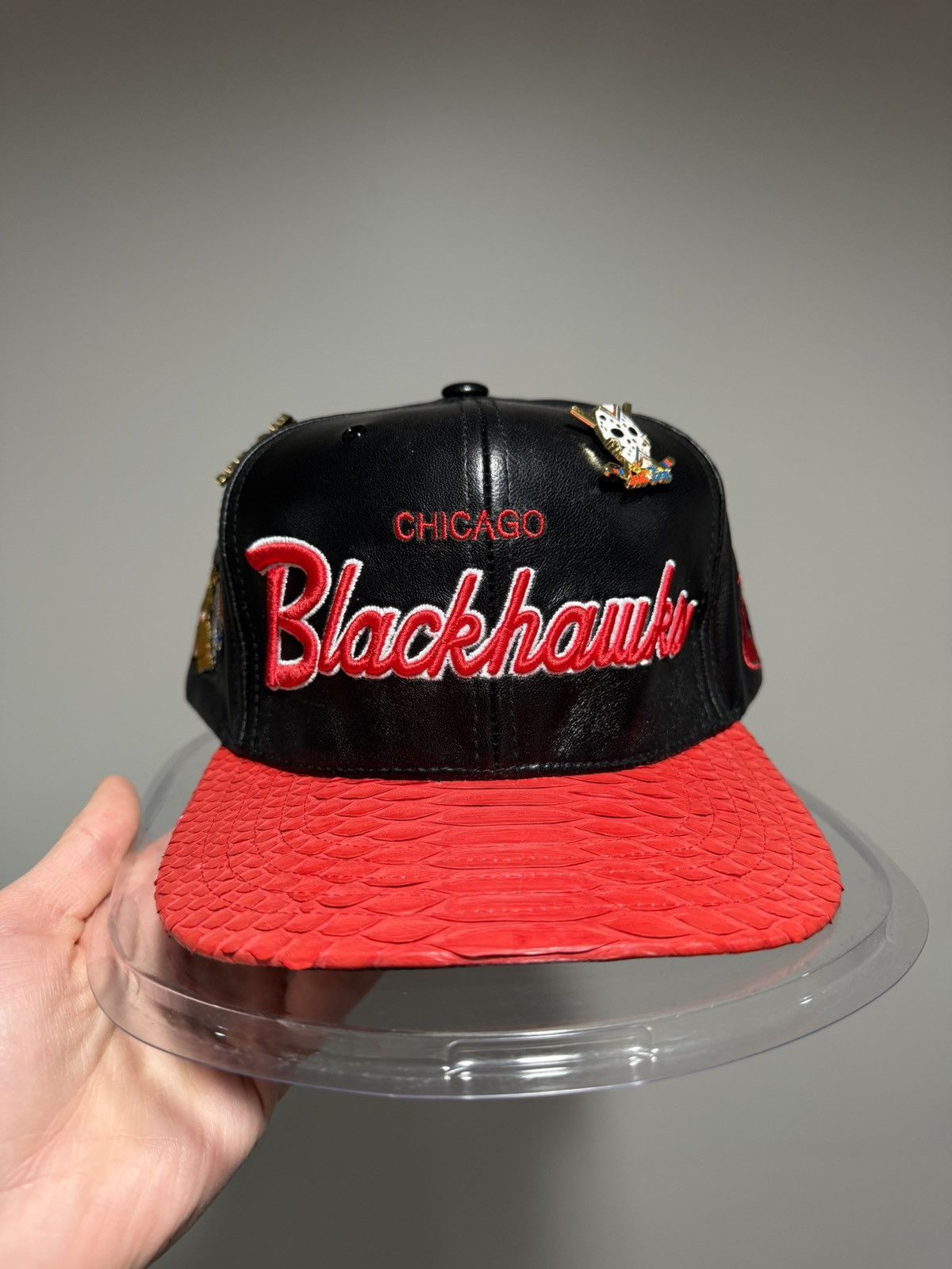 Just Don × Mitchell & Ness Just Don x Mitchell & Ness NBA Chicago Blackhawk Leather Hat Size ONE SIZE - 8 Thumbnail
