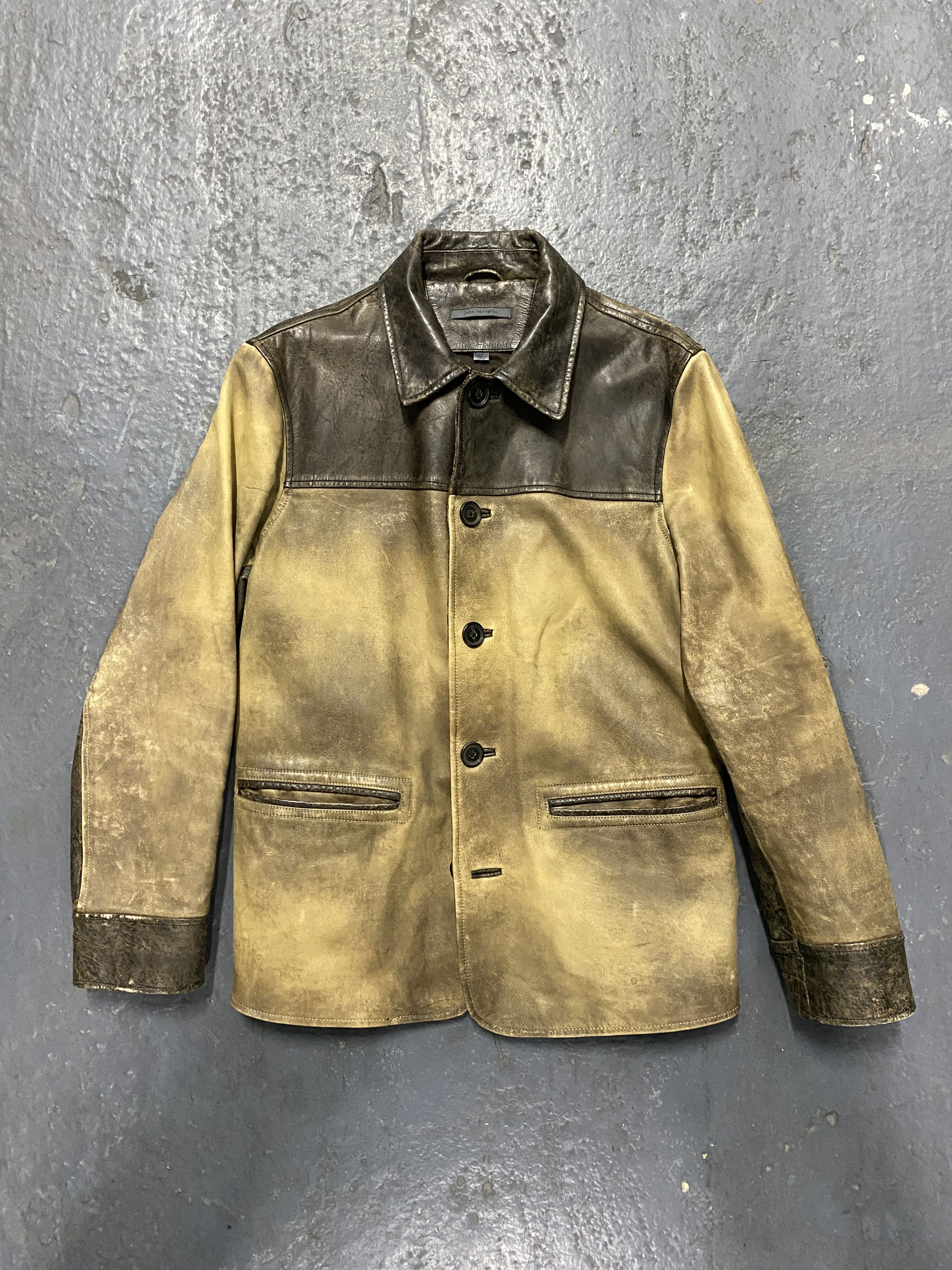 image of John Varvatos Tan Mix Cowhide Mix Panel Leather Jacket, Men's (Size Medium)
