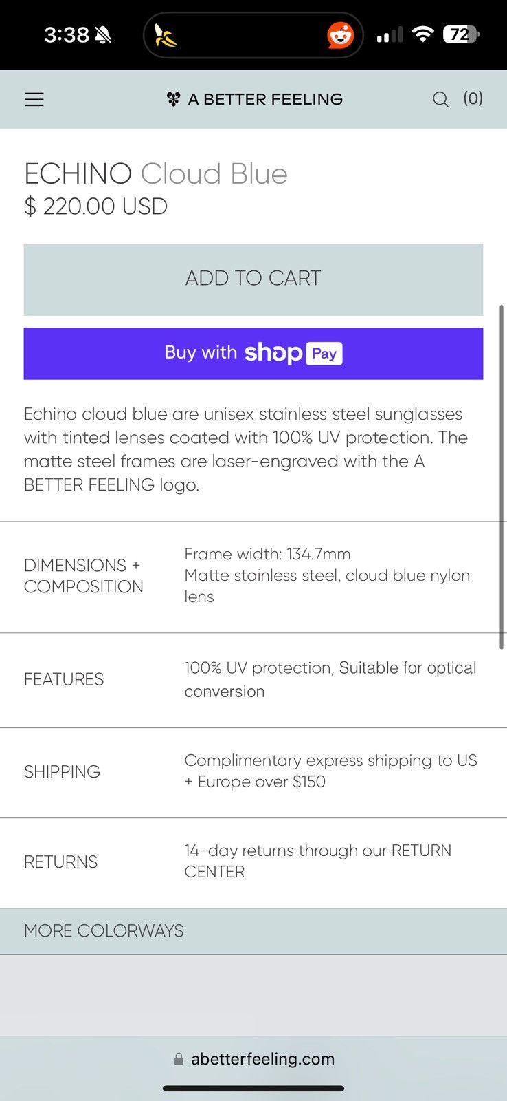 A Better Feeling ECHINO Sunglasses, Blue by A Better Feeling Size ONE SIZE - 6 Thumbnail