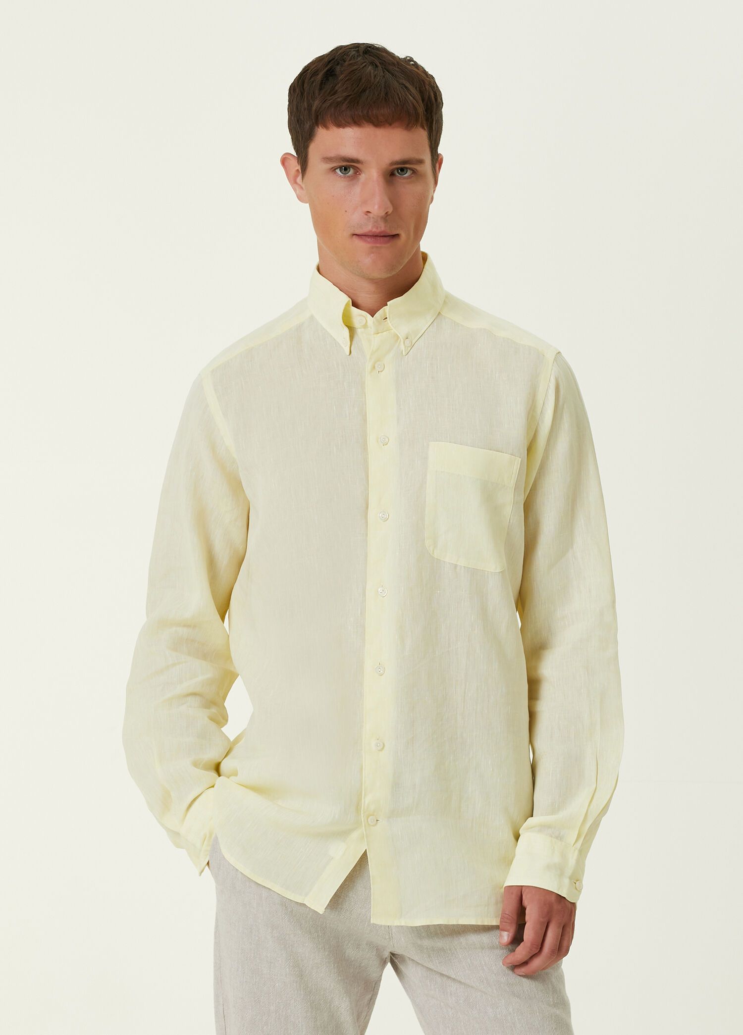 Eton ETON of Sweden contemporary fit yellow linen shirt 42 Large Size US L / EU 52-54 / 3 - 2 Thumbnail