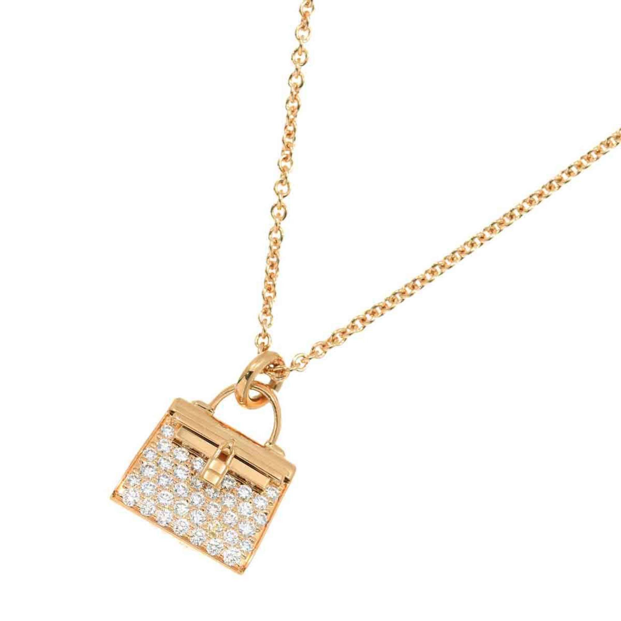 image of Hermes Amulet Kelly Diamond Necklace 40Cm K18 Pg Pink Gold 750, Women's