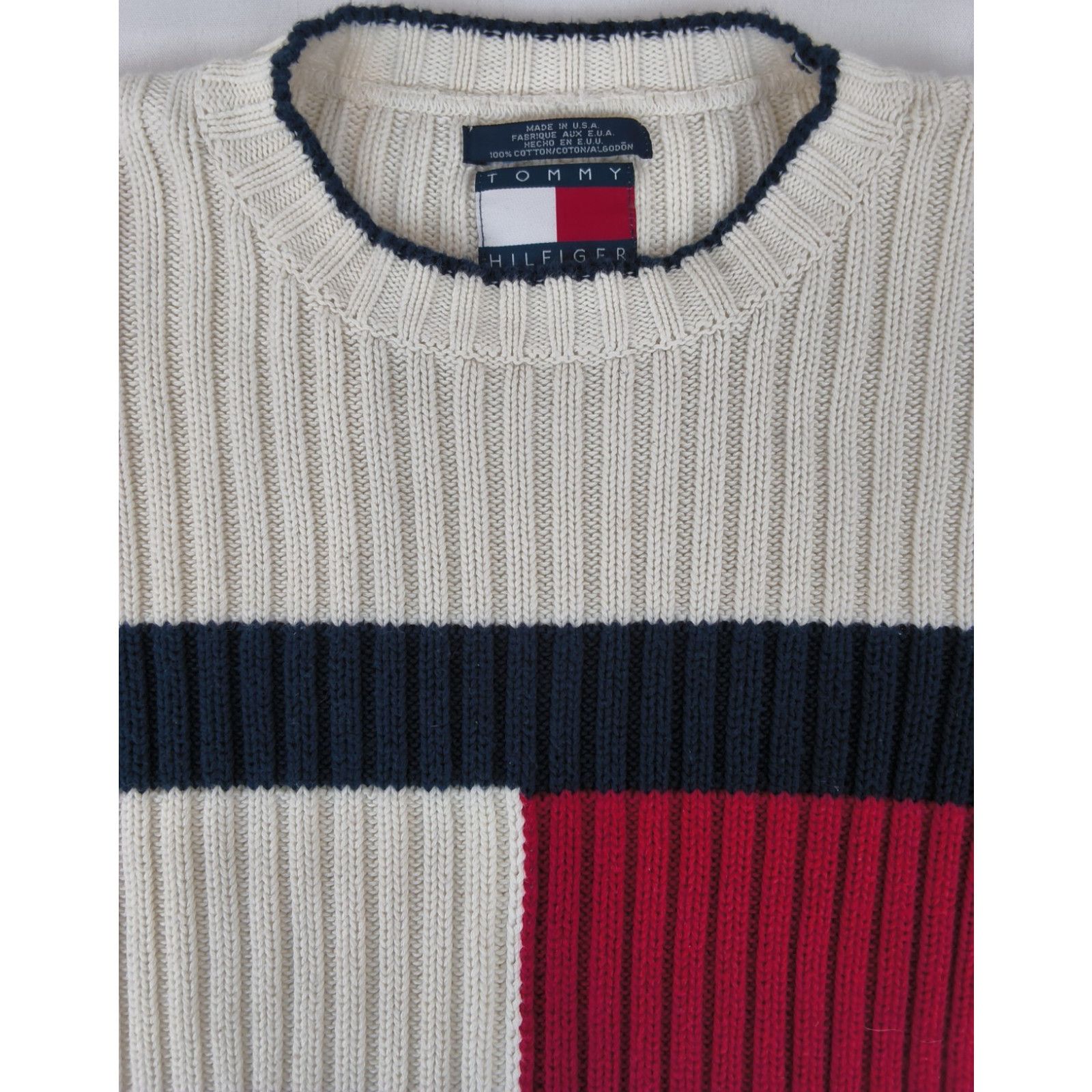 Tommy Hilfiger Tommy Hilfiger Sweater Men's L White Flag Logo 90's Cotton Size US L / EU 52-54 / 3 - 5 Thumbnail