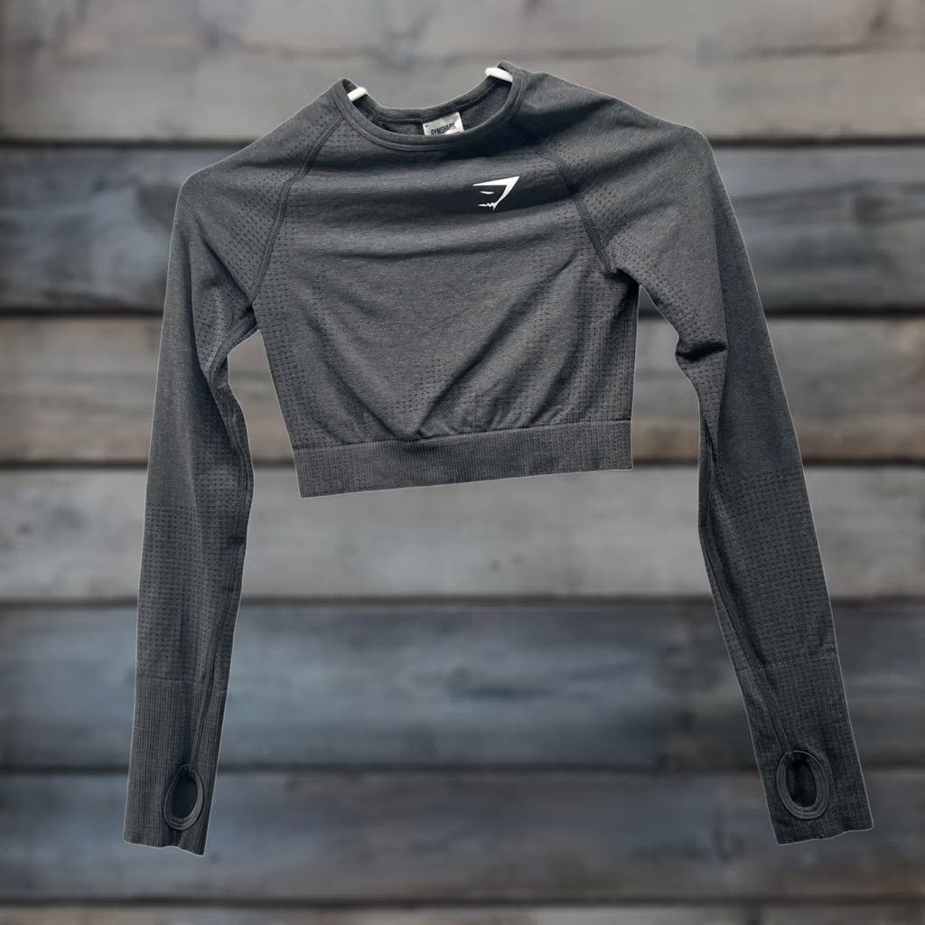Gymshark Vital Seamless 2.0 Crop Top Womens Xs Black Seamless Long Sleeve, Women's