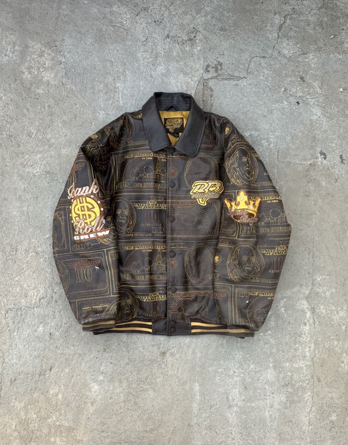 Pelle Pelle Vintage Y2K Raw Blue “Bank Roll Crew” Leather Jacket Size US XL / EU 56 / 4 - 3 Thumbnail