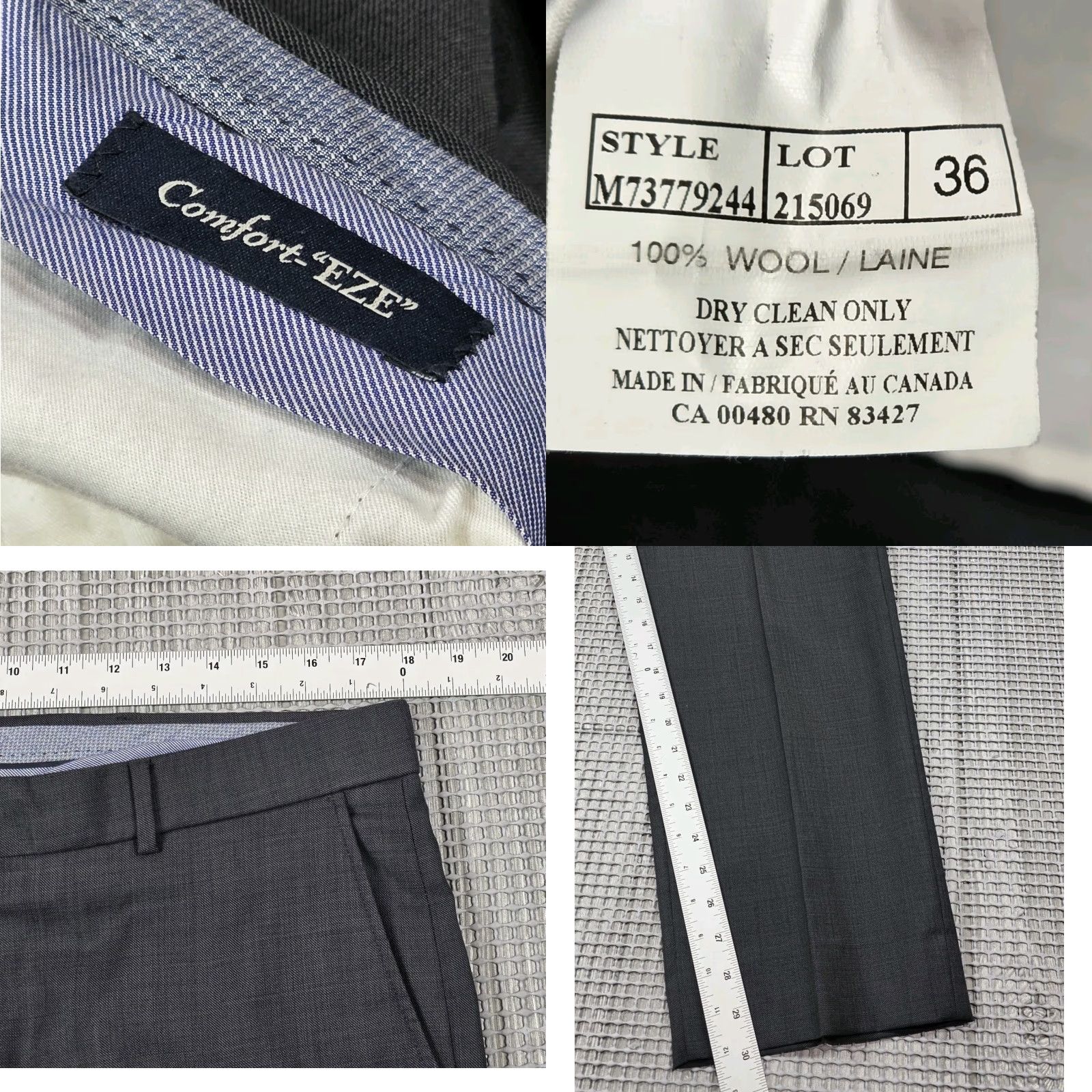 Vintage BALLIN Dress Pants Wool Flat Front Trousers 36x30 Men Regular Gray Size US 36 / EU 52 - 8 Thumbnail