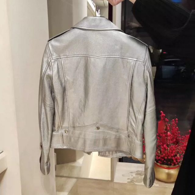 Yves Saint Laurent YSL Women's Classic Leather Biker Jacket- Size US M / EU 48-50 / 2 - 2 Thumbnail