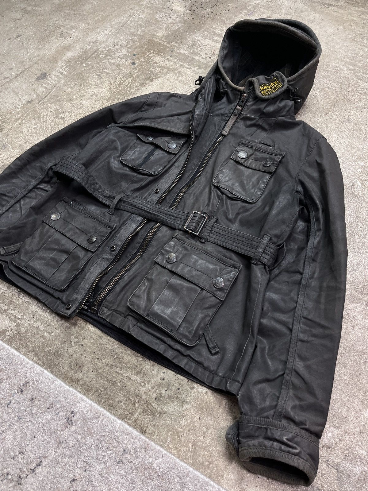 Superdry DOUBLE HOODED WAXED BOXY MULTIPOCKET BIKER JACKET - № 2253 Size US M / EU 48-50 / 2 - 4 Thumbnail