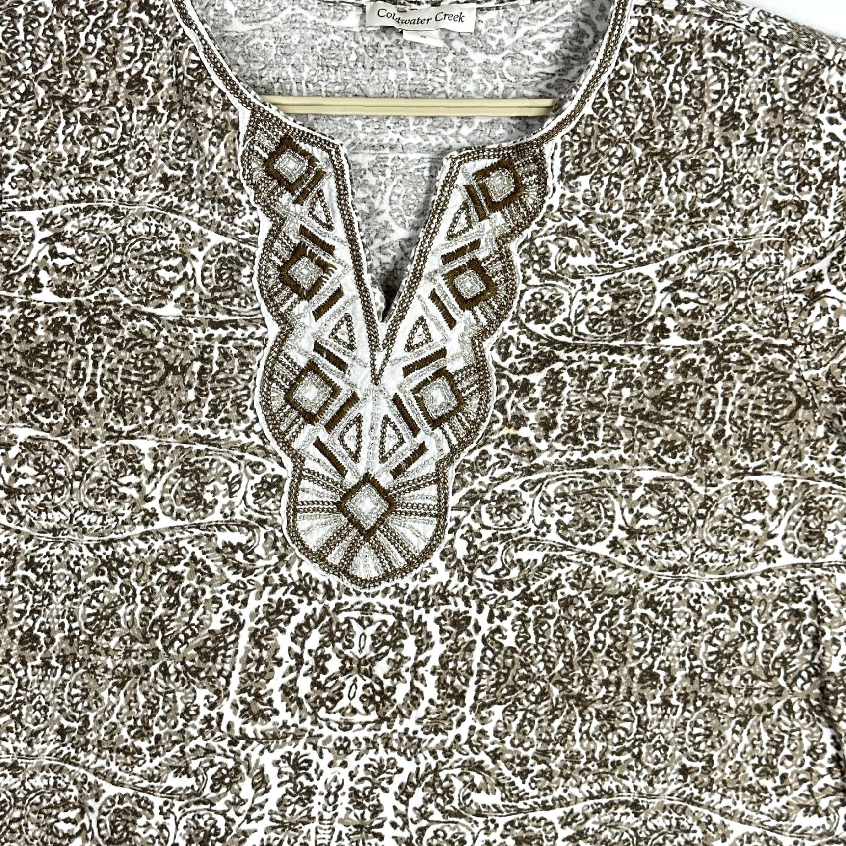 Coldwater Creek VINTAGE Coldwater Creek Blouse 1X Brown Green White All Over Print Boho Paisley Tunic 3/4 Sleeve Womens Size XL / US 12-14 / IT 48-50 - 2 Thumbnail