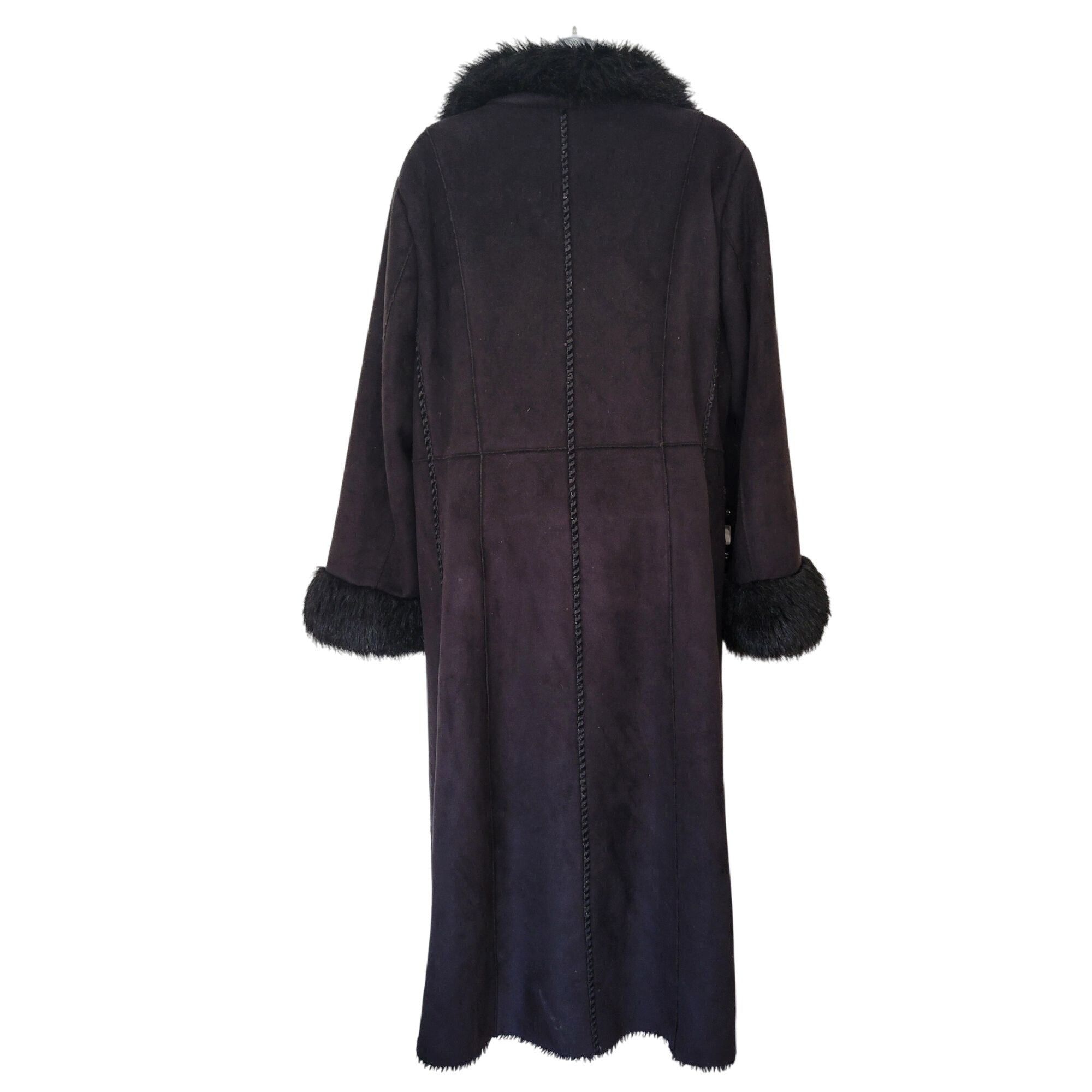 Vintage Terry Lewis Black Faux Suede Long Coat Faux Fur Trim Penny L Size S / US 4 / IT 40 - 4 Thumbnail