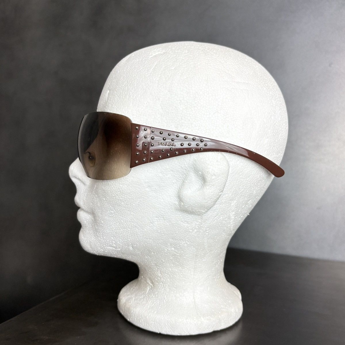 Prada 2011 Prada Sunglasses Y2K Prada Studded Shield Wrap SPR 29L Size ONE SIZE - 17 Thumbnail