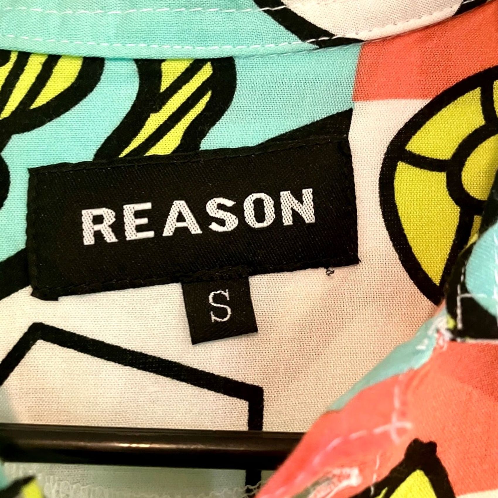 Reason Reason Music Pop Culture Short Sleeve Button Down Shirt White Neon Blue Green S Mens Size US S / EU 44-46 / 1 - 4 Thumbnail