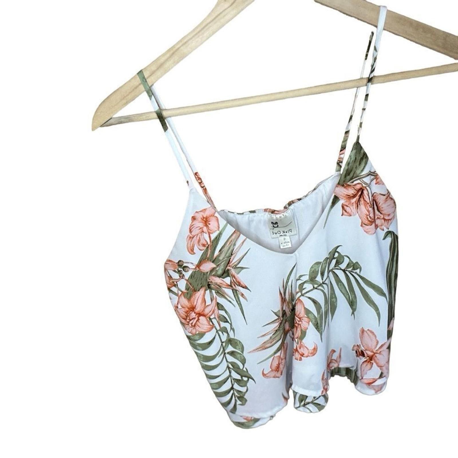 Designer Pink Owl. White/Pink/Green Floral Crop Top. Size Small. Size S / US 4 / IT 40 - 6 Thumbnail