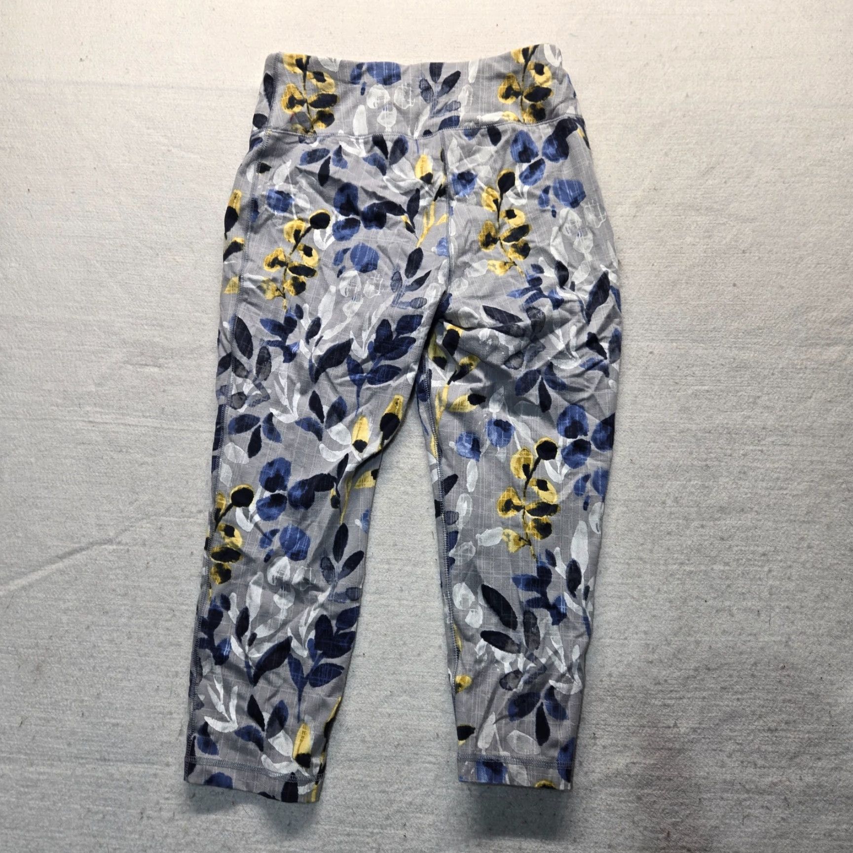 Vintage Active C Leggings Adult Medium Women's Gray Floral Flower Spandex Fitness Size 32" / US 10 / IT 46 - 8 Thumbnail