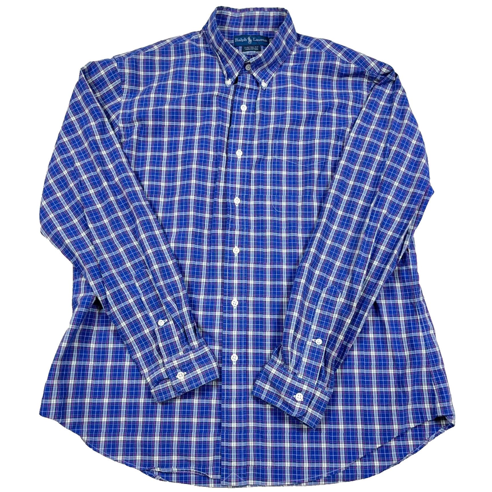 Ralph Lauren Ralph Lauren Shirt Men XL Custom Fit Blue Plaid Button-Up Tartan Dress Poplin Regular Size 46R - 2 Thumbnail