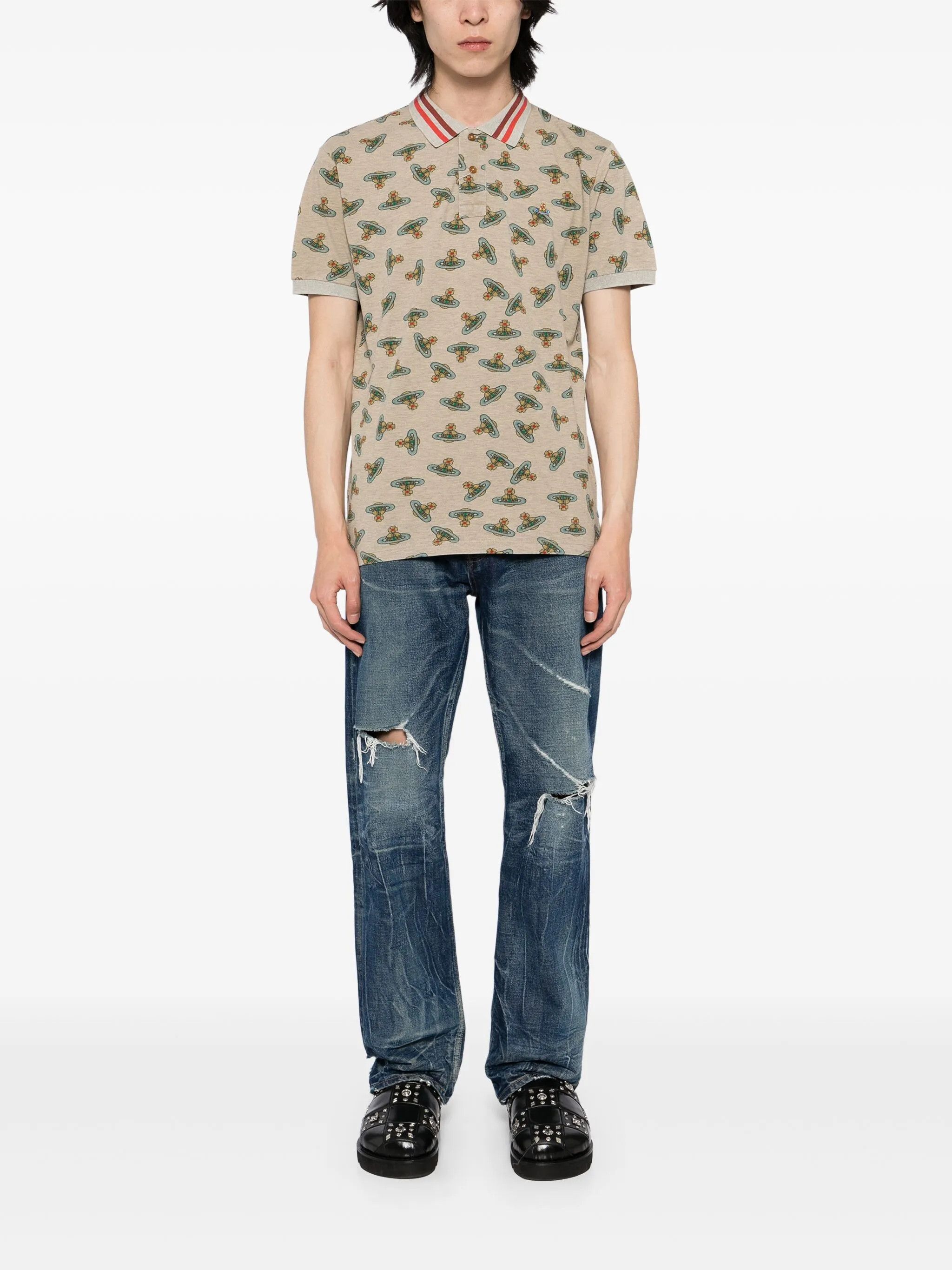 Vivienne Westwood o1f1d3z0426 Logo Print Polo Shirt in Sand Brown Size US M / EU 48-50 / 2 - 2 Thumbnail