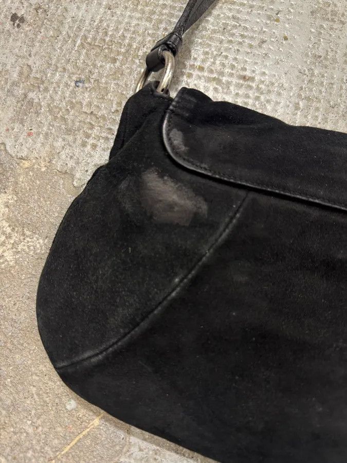 Saint Laurent Paris 2000s Yves Saint Laurent Flowers Black Suede Leather Handle Bag Size ONE SIZE - 6 Thumbnail