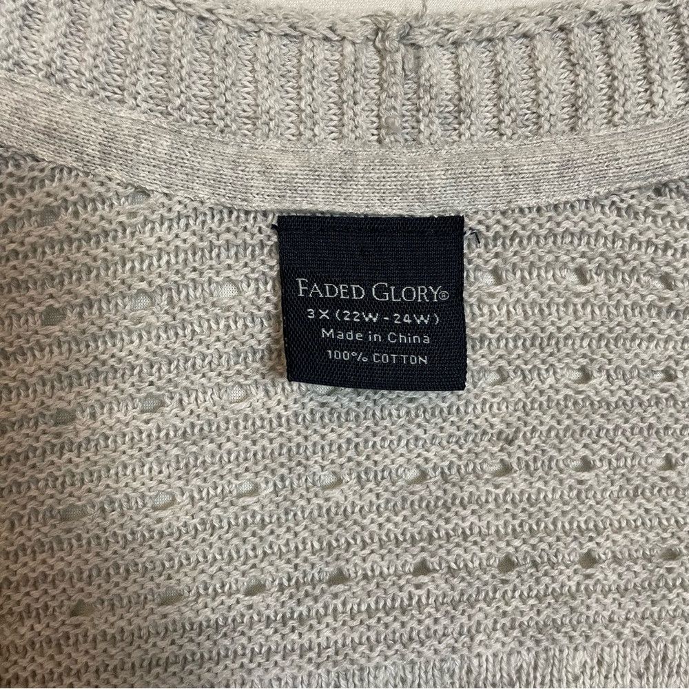 Faded Glory Faded Glory Open Front Cotton 3/4 Sleeve Grey Cardigan Size Size 3XL / US 20-22 - 7 Thumbnail