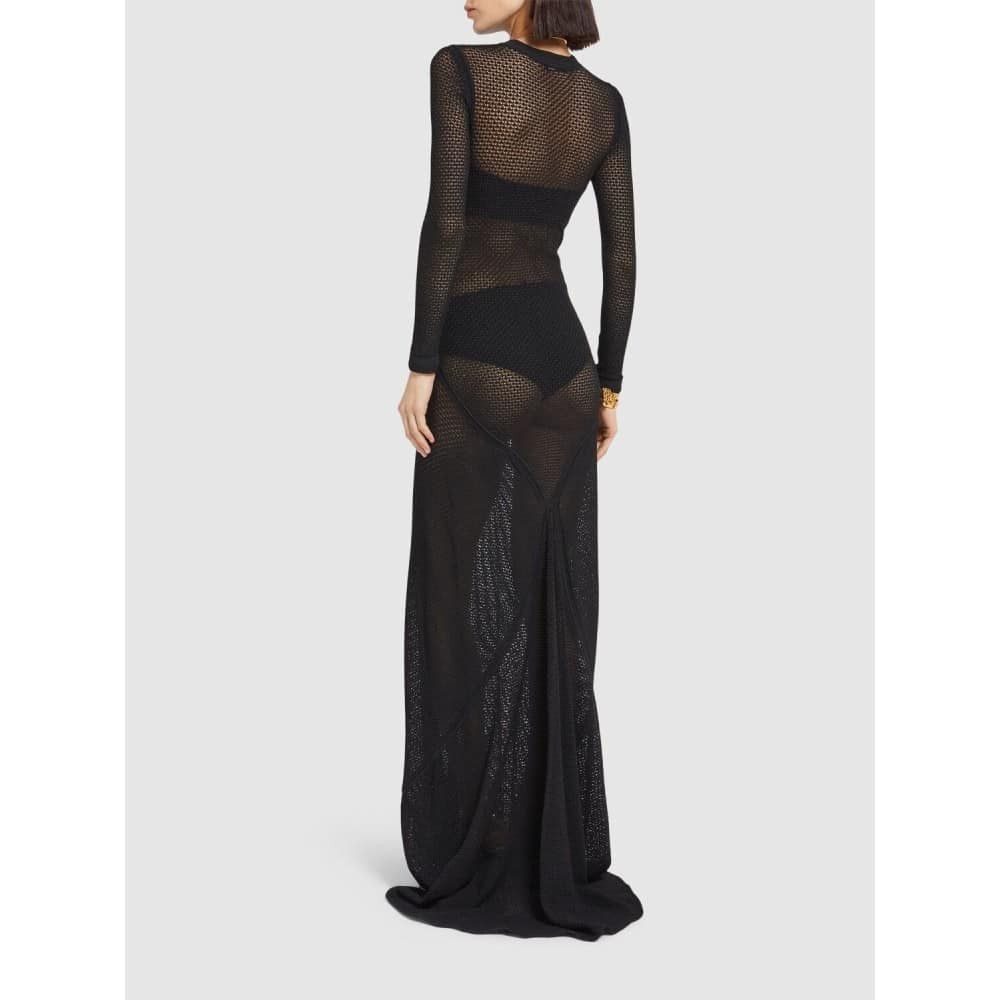 Tom Ford o1loc1c1225 ACK590 Openwork Viscose Long Dress in Black Size XS / US 0-2 / IT 36-38 - 3 Thumbnail