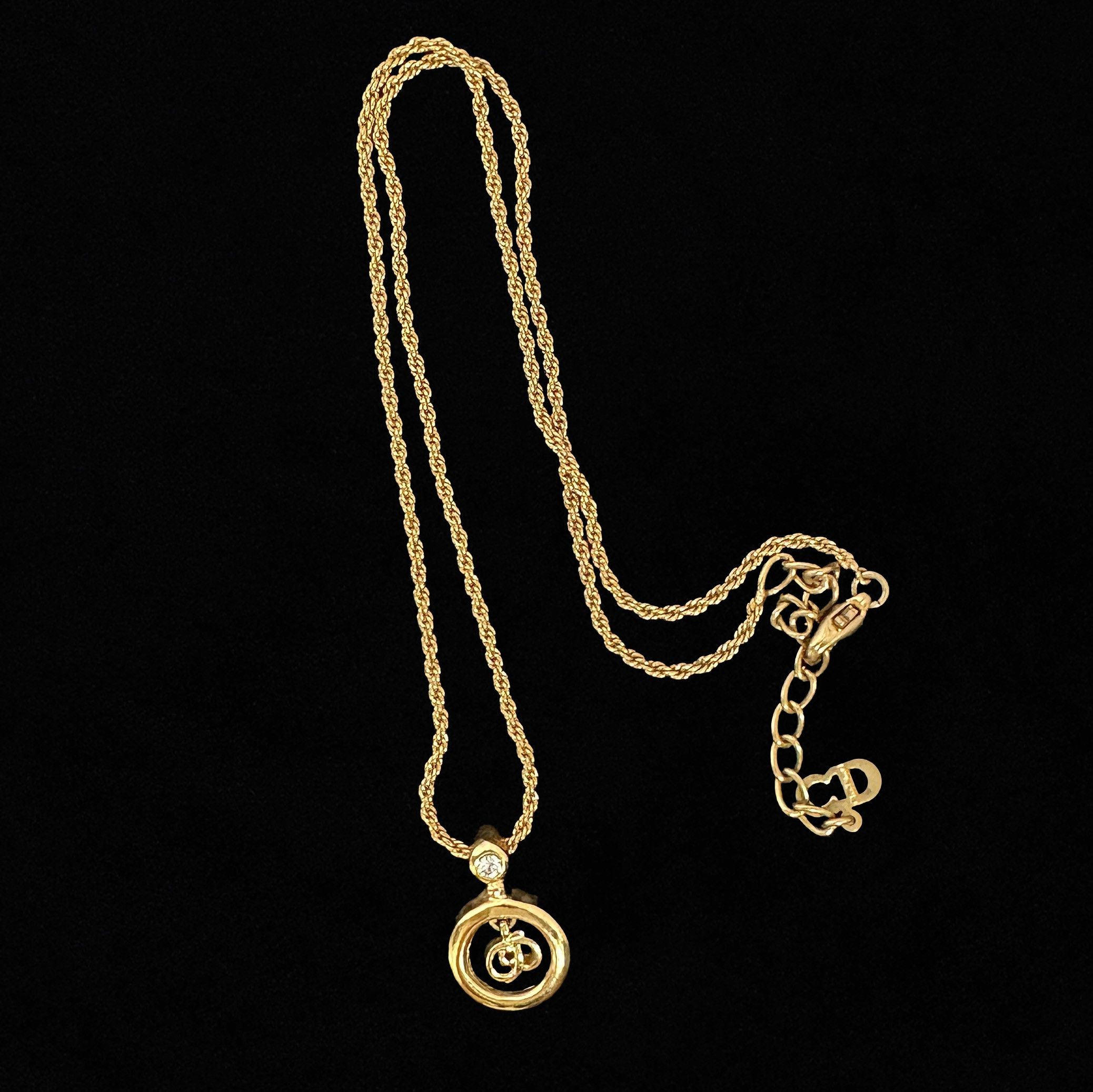Dior Vintage Christian Dior CD Logo Crystal Accent Gold Necklace Size ONE SIZE - 4 Thumbnail