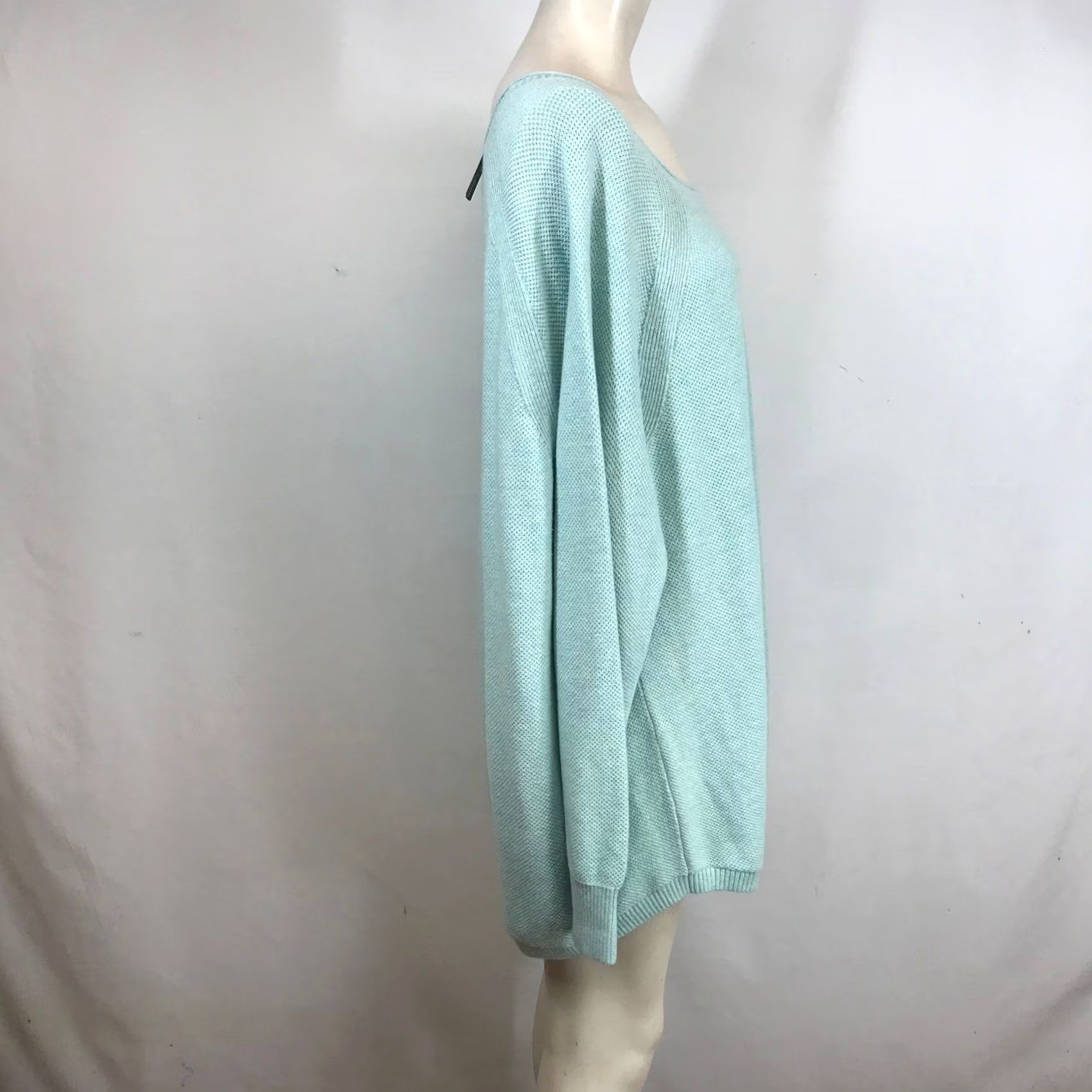 Vintage L.L.Bean Textured Cotton Sweater Pool Blue Heather 2X Scoop Neck Pullover Size XXL / US 16-18 / IT 52-54 - 4 Thumbnail
