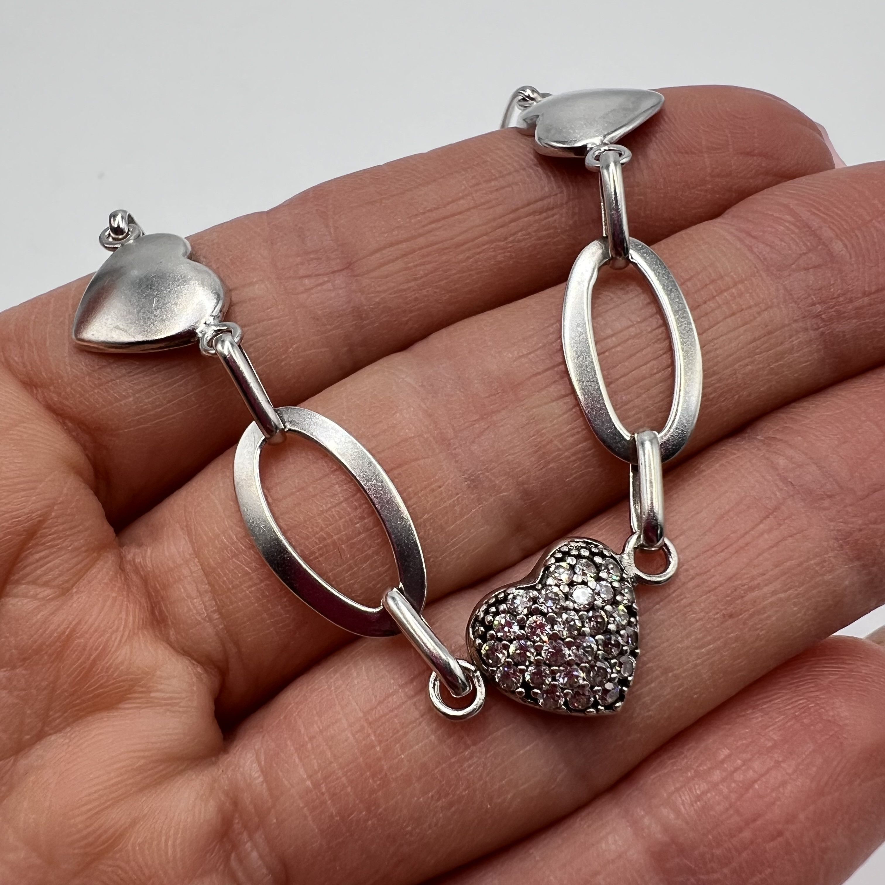 Vintage Vintage Bracelet Chain Heart Sterling Silver 925 Jewelry Size ONE SIZE - 7 Thumbnail