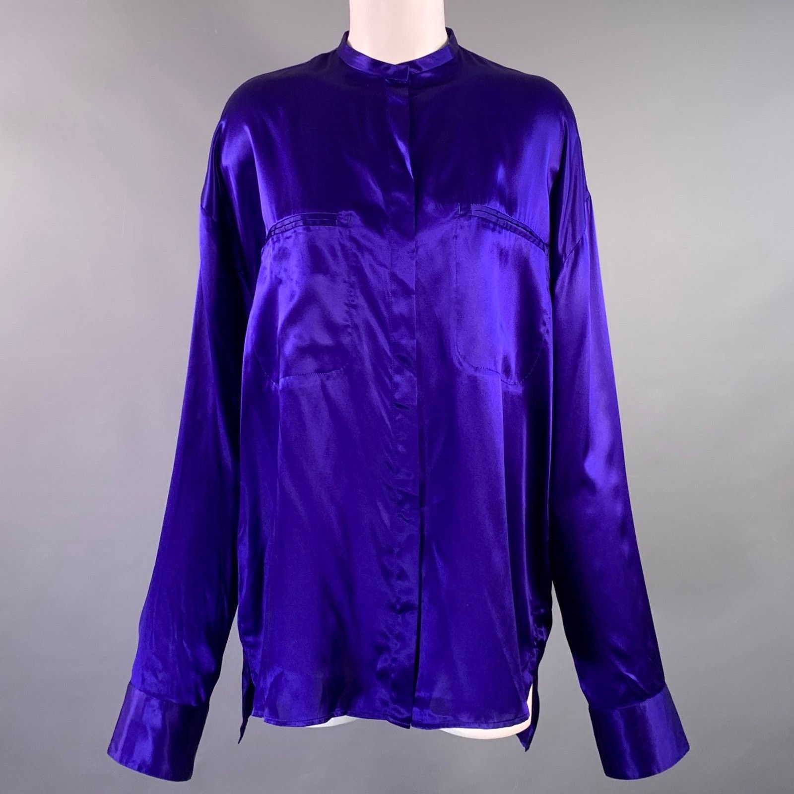 Haider Ackermann Size S Blue Silk Nehru Collar Hidden Buttons Shirt Size S / US 4 / IT 40 - 1 Thumbnail