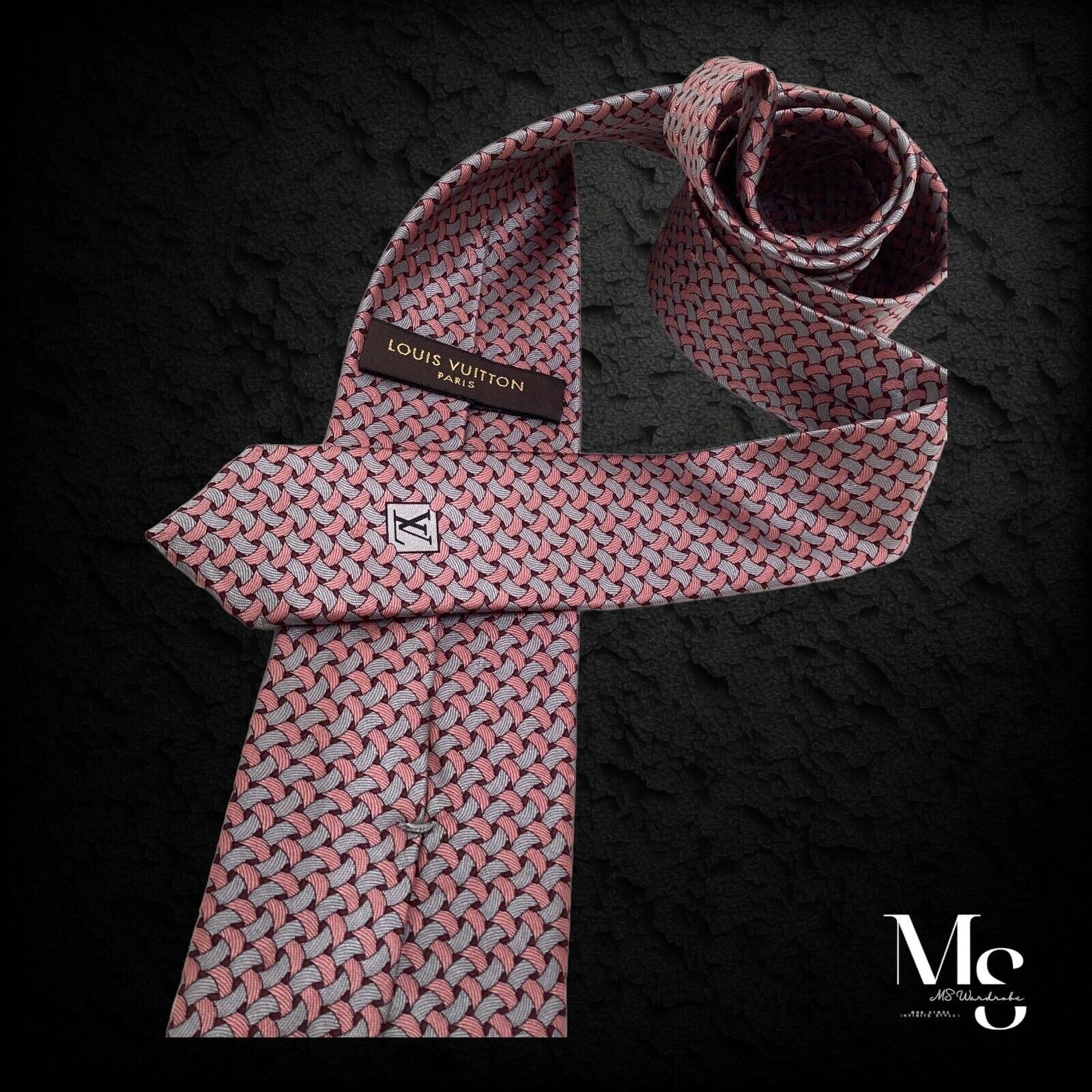 Louis Vuitton LOUIS VUITTON Pink Rope Print Monogrammed 3D Silk Tie Italy Size ONE SIZE - 3 Thumbnail