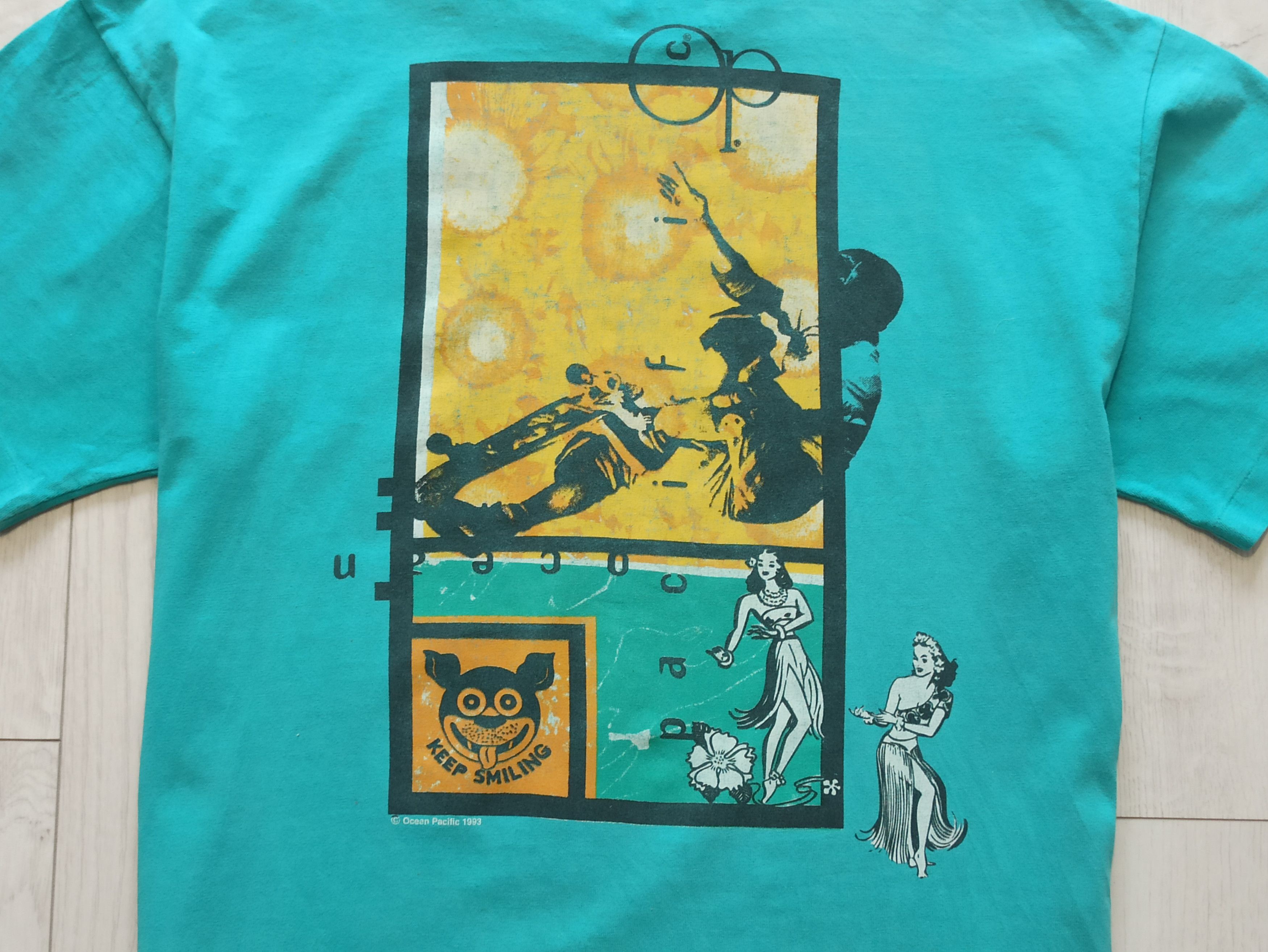 Ocean Pacific Ocean Pacific Vintage 1993 Keep Smiling Surf Skate T-Shirt Size US L / EU 52-54 / 3 - 7 Thumbnail