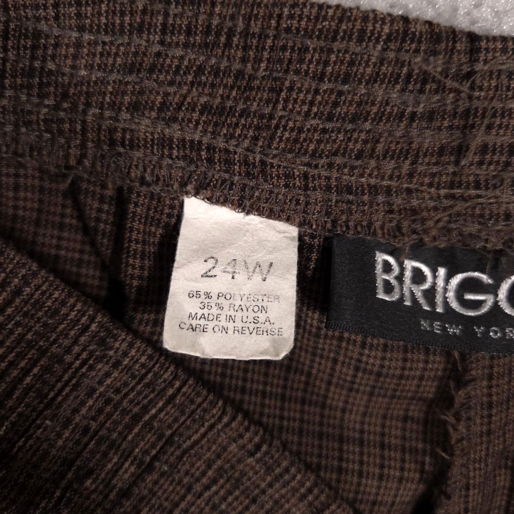 Vintage Br Briggs Plus Size Womens Plaid Brown Polyester Pants 24W Elastic Waist Size 42" / US 20 - 6 Thumbnail