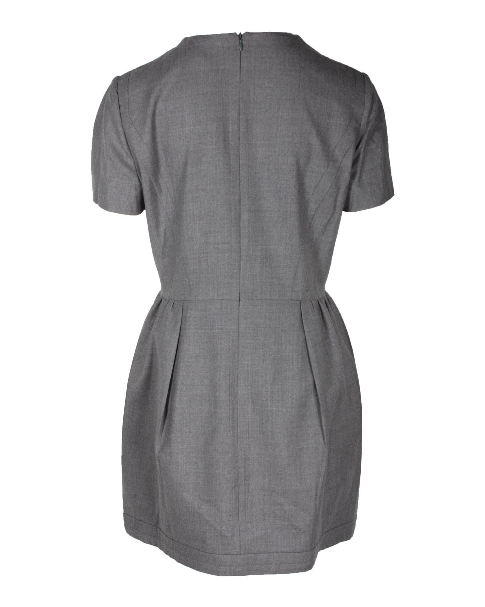 image of Miu Miu Grey Wool Short Sleeve Mini Dress, Women's (Size Large)