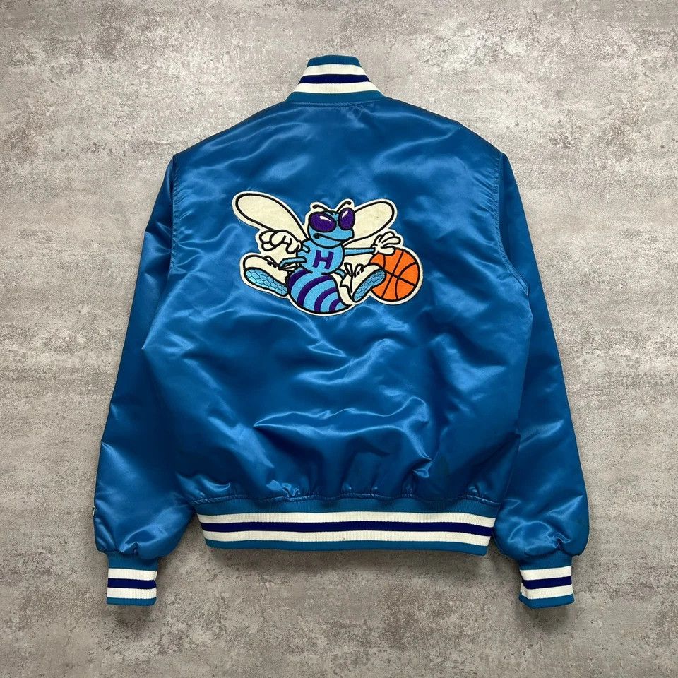 RARE CHARLOTTE HORNETS STARTER SATIN BOMBER JACKET BIG LOGO