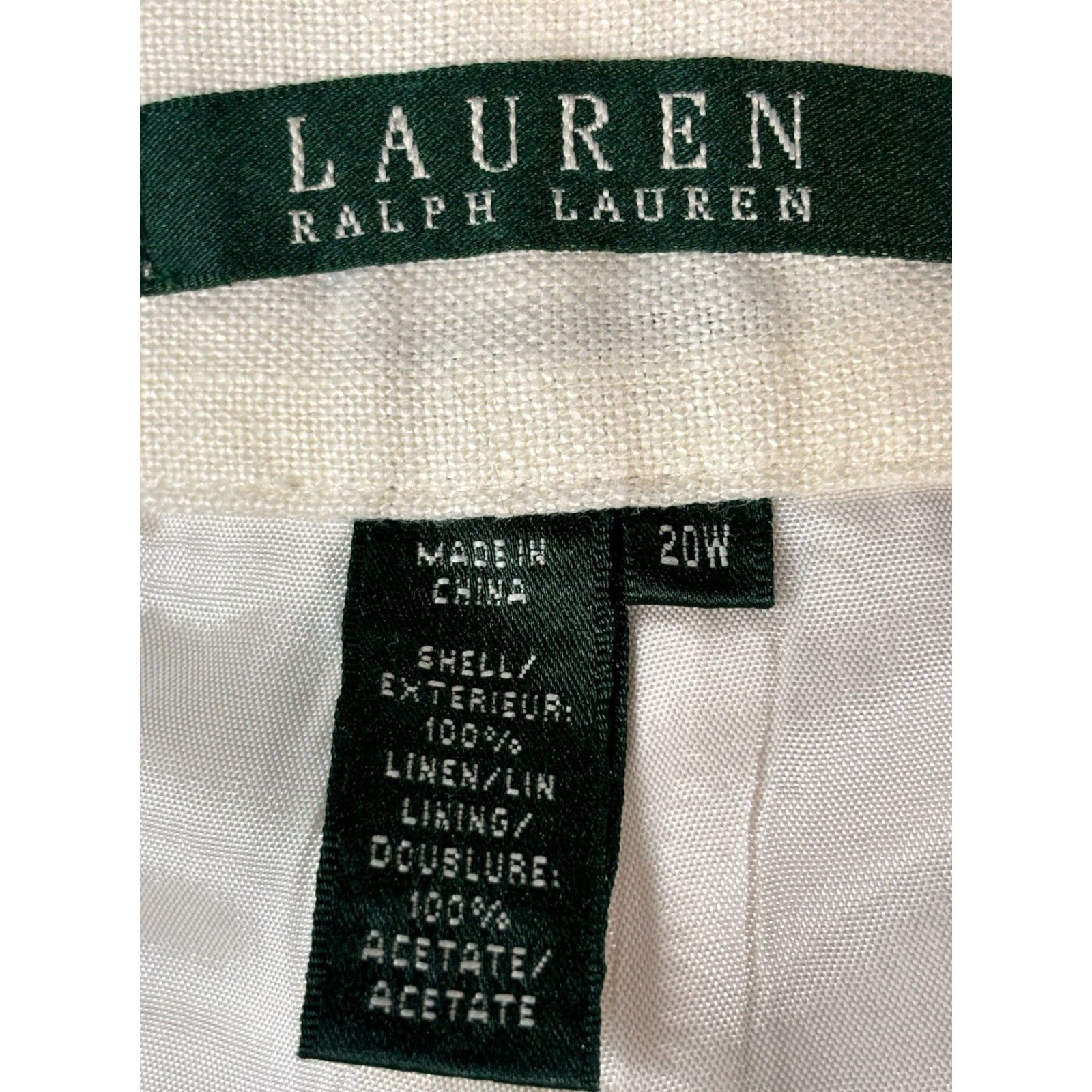 Ralph Lauren VINTAGE Lauren Ralph Lauren Linen Pants Women Plus 20W Ivory Flat Front Beach Dress Slacks Size 42" / US 20 - 6 Thumbnail
