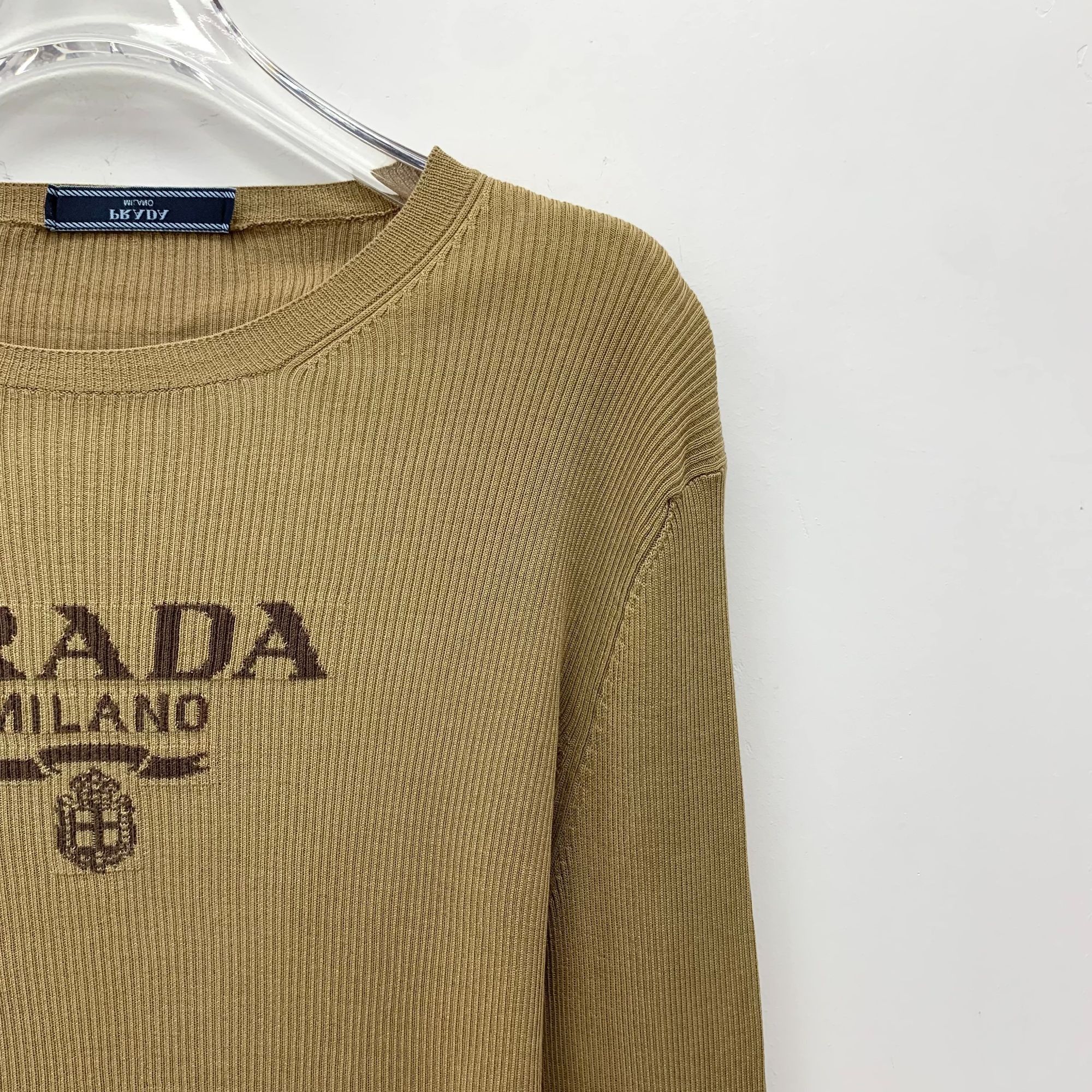 Prada Prada Milano Womens Brown Ribbed Knit Silk Blend Cropped Lon Size L / US 10 / IT 46 - 7 Thumbnail