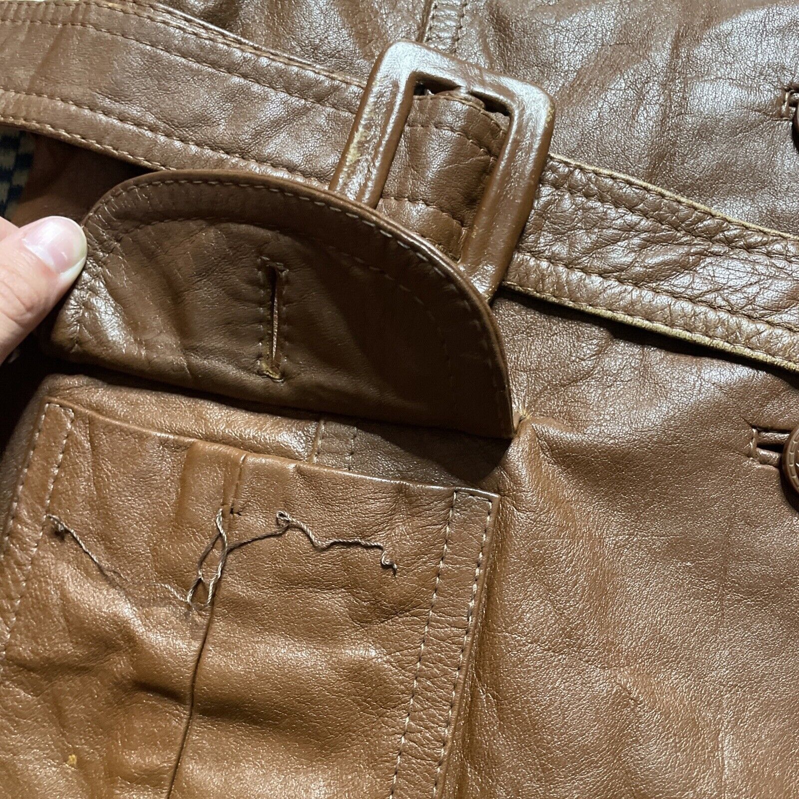 Japanese Brand × Vintage Vtg 70s Montgomery Ward Tannery Leather Belted Trench Coat Size M / US 6-8 / IT 42-44 - 4 Thumbnail