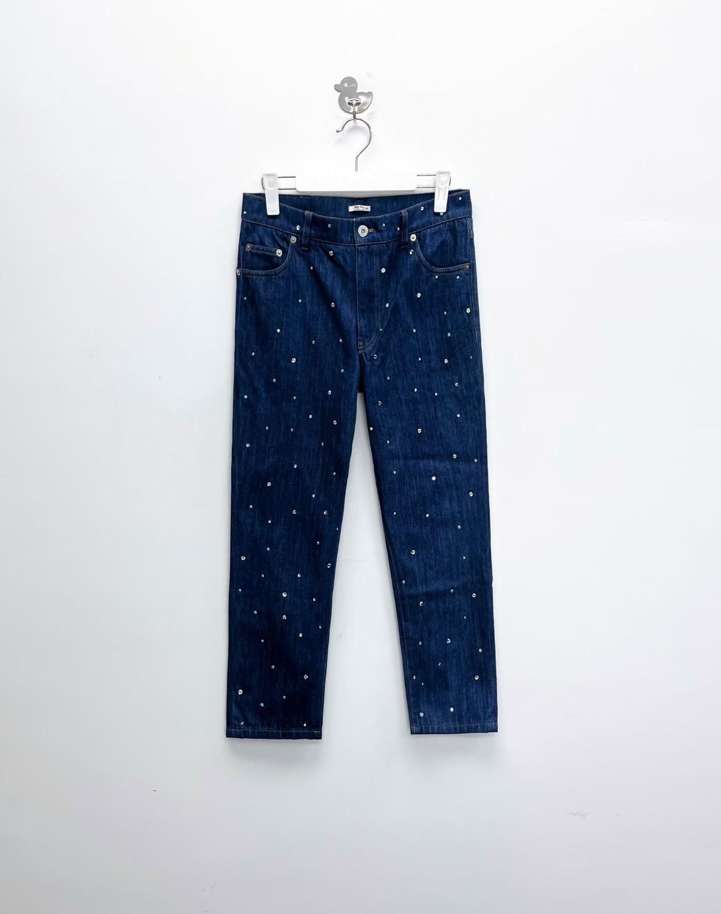 Miu Miu Miu Miu Blue Rhinestone Logo Denim Pants Size 26" / US 2 / IT 38 - 1 Thumbnail