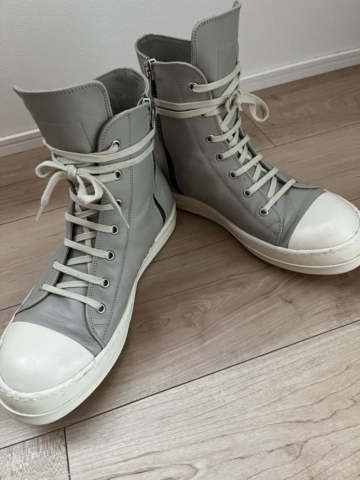 Rick Owens High-Top Leather Sneakers Pearl/Milk Size US 10 / EU 43 - 4 Thumbnail
