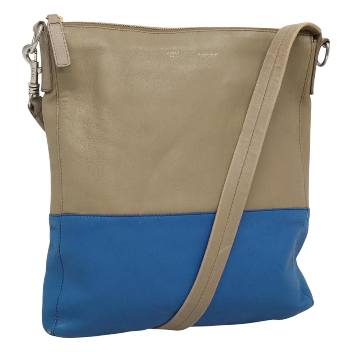 Celine CELINE Shoulder Bag Leather Beige Gold Blue Size ONE SIZE - 1 Thumbnail