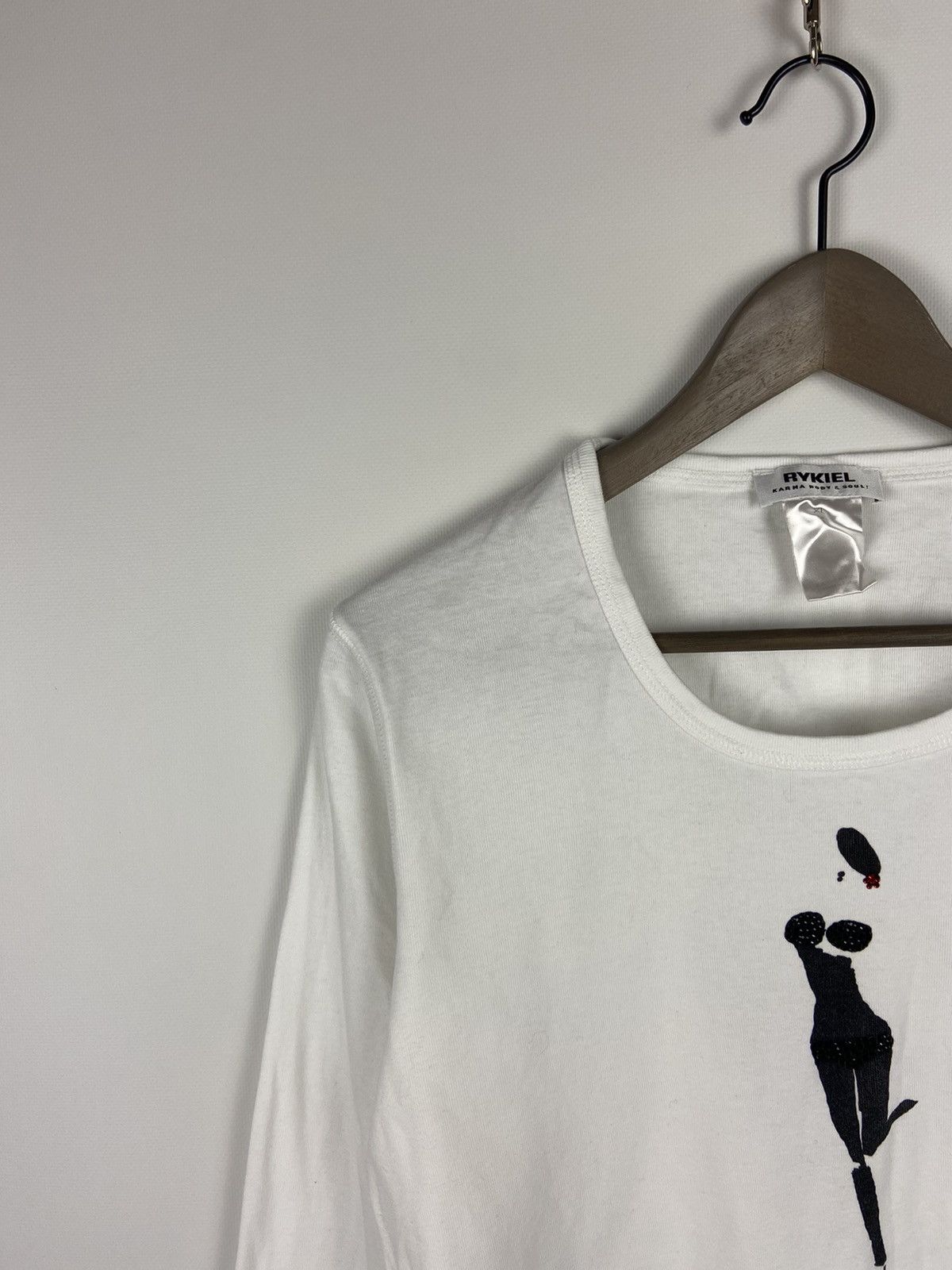 Designer × Sonia Rykiel Sonia Rykiel White Long Sleeve Graphic Tee "Lady" Blouse Size XL / US 12-14 / IT 48-50 - 5 Thumbnail