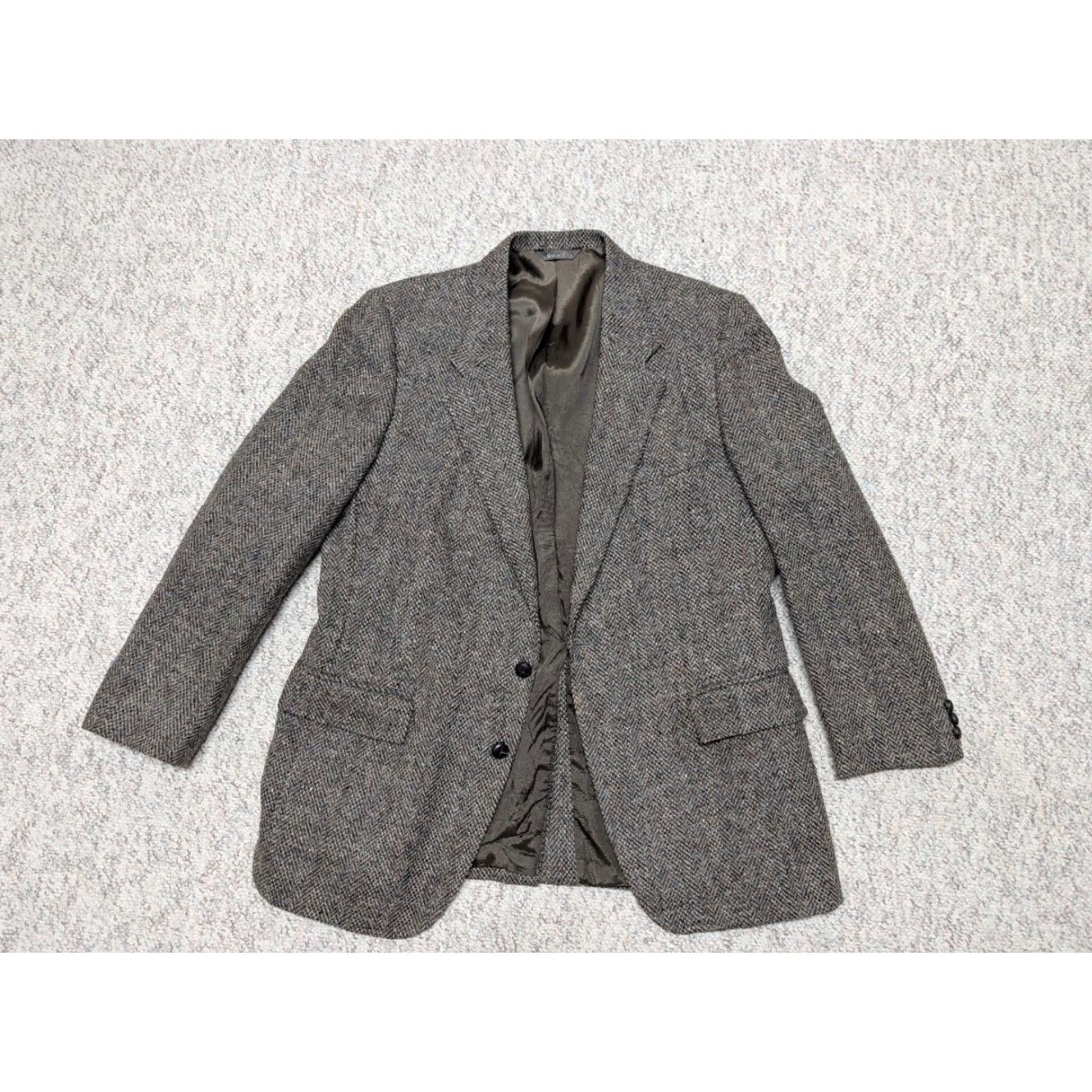 Levi's VINTAGE Levi's Tweed Blazer Mens 44L Gray Herringbone Wool Tweed Two-Button Notch Single-Vented Long Sportscoat US Made Size 44R - 3 Thumbnail