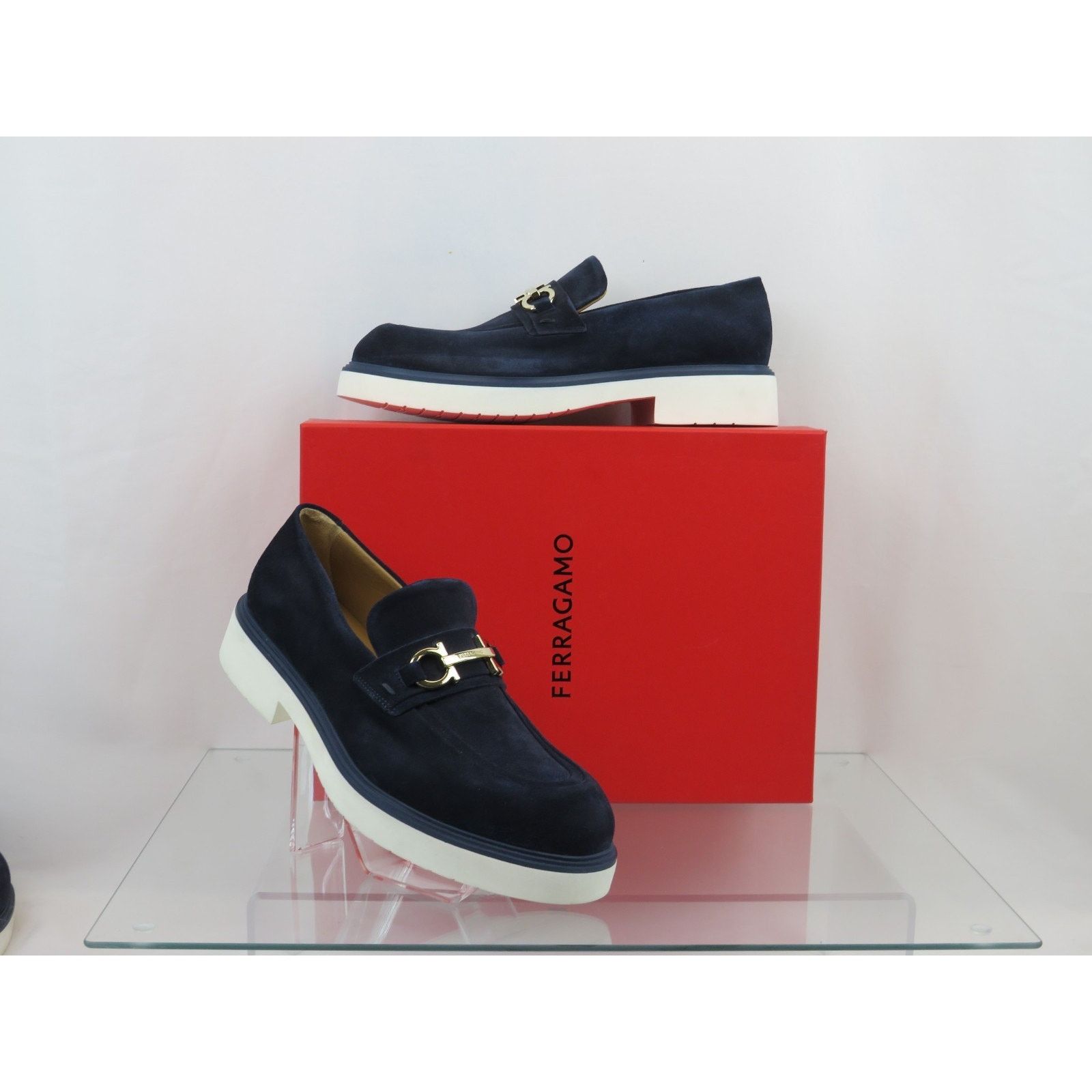 Salvatore Ferragamo FERRAGAMO FIORELLO BLUE SUEDE GANCINI BIT LOGO LOAFERS 11 IT Size US 12 / EU 45 - 1 Thumbnail