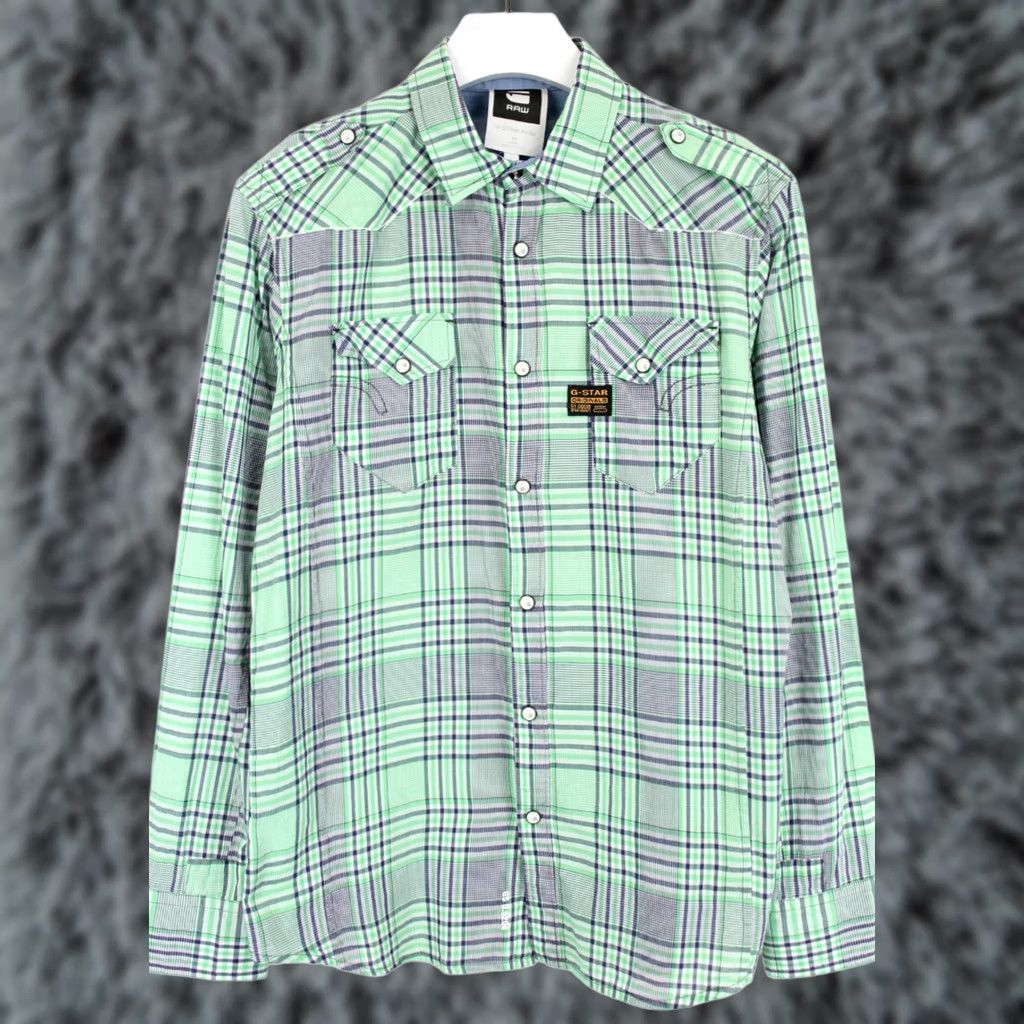 G-Star G-STAR Shirt Men's XL Green Plaid New Midnight Trunk Snaps Pockets Logo Size US XL / EU 56 / 4 - 1 Thumbnail