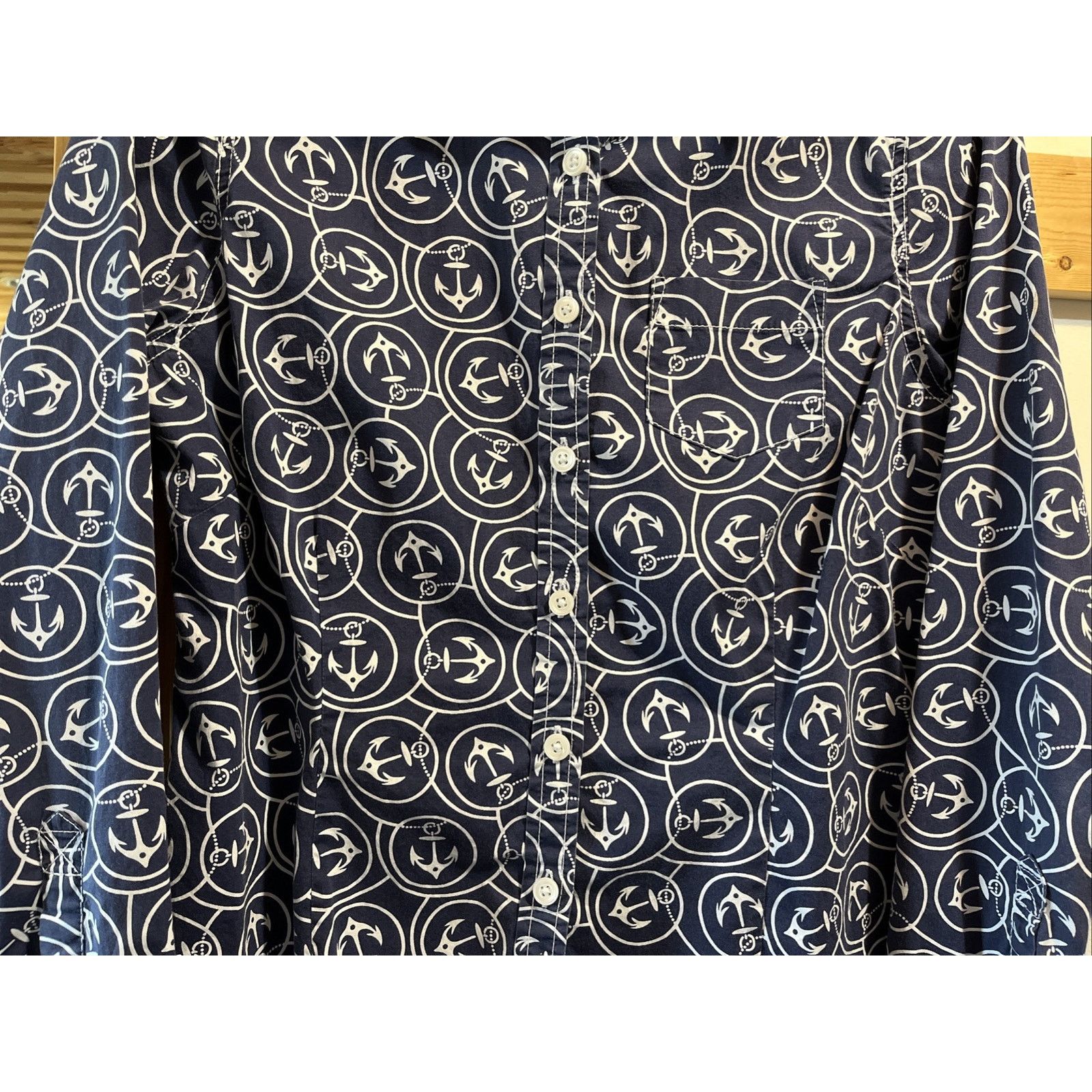 L.L. Bean LL Bean Top Women’s M Blue Anchor Print LS Stretch Shirt Size M / US 6-8 / IT 42-44 - 5 Thumbnail