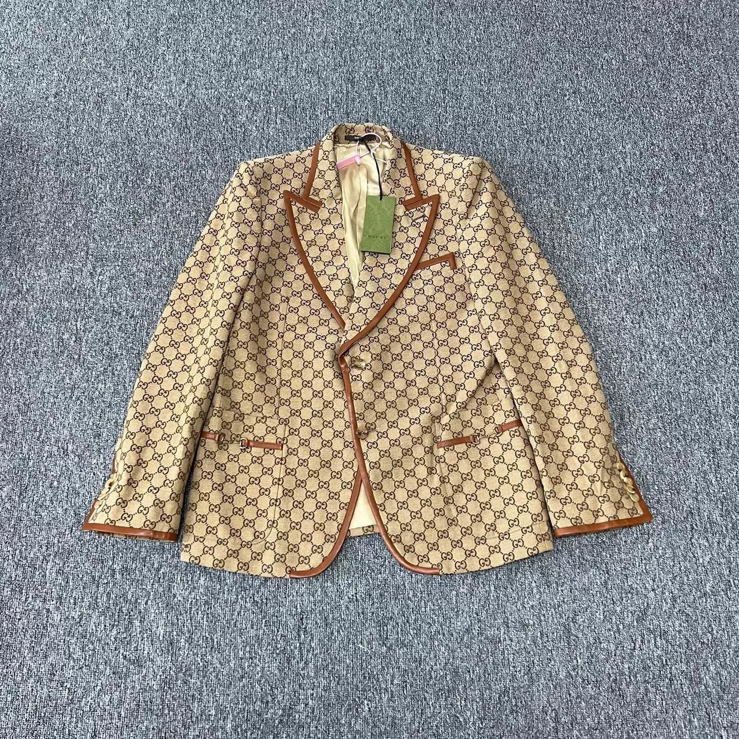 Gucci Gucci GG Monogram Leather Trim Blazer 52 Size 52R - 1 Thumbnail