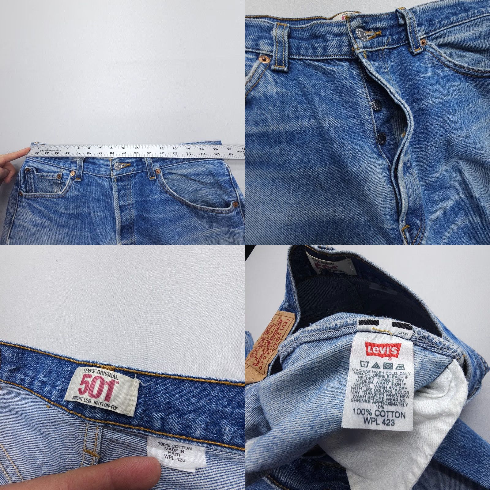 Levi's Levi's Levi's 501 Jeans Mens Regular Straight Denim Blue 35x31 Distressed Mid Rise 501 Series 90s Vintage Style Mens Jeans Size US 35 - 8 Thumbnail